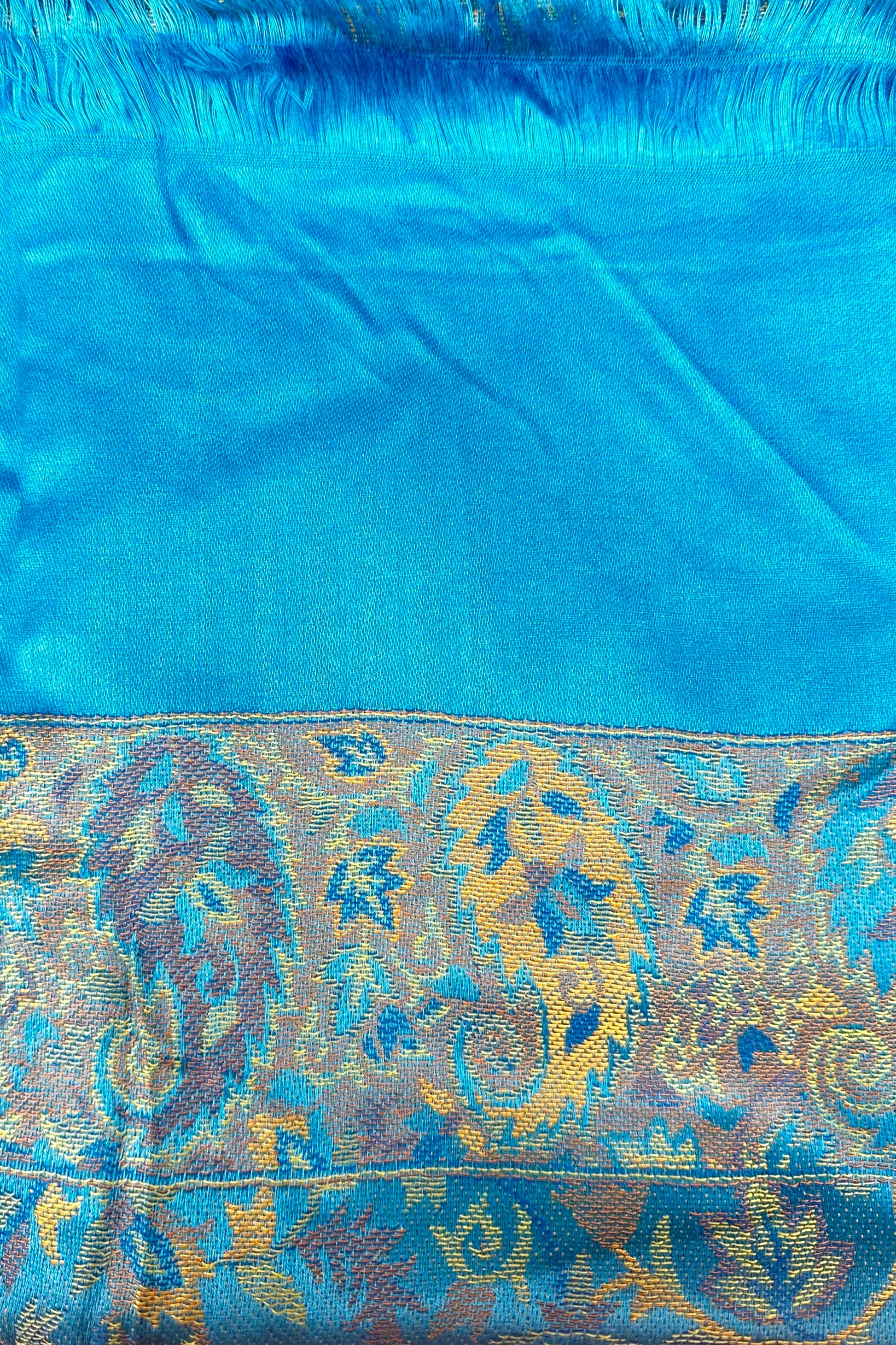 Cashmere & Bamboo Scarf In Sky Blue Botanical