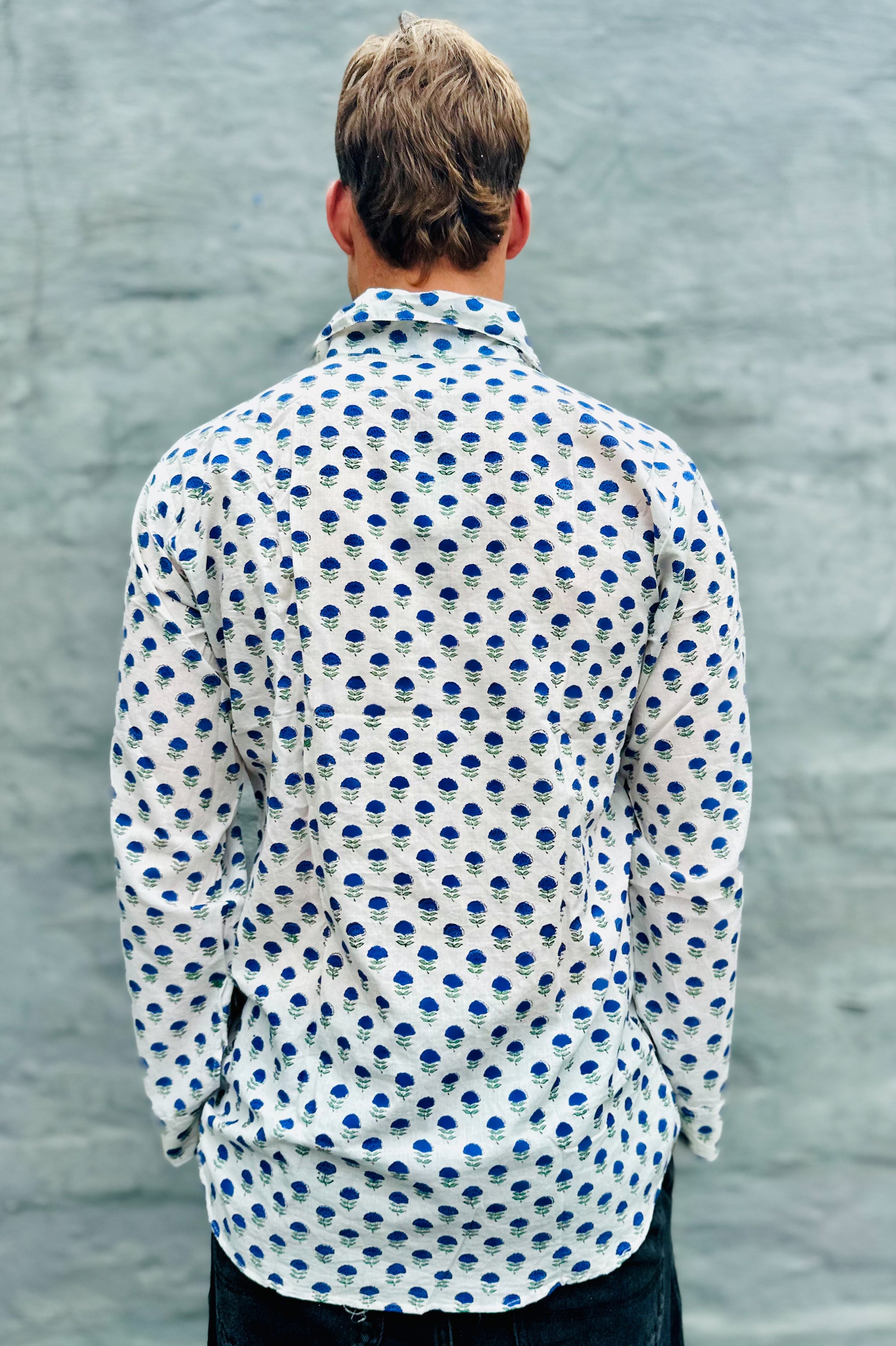Men's Long Sleeve Shirt In Navy Dahlia