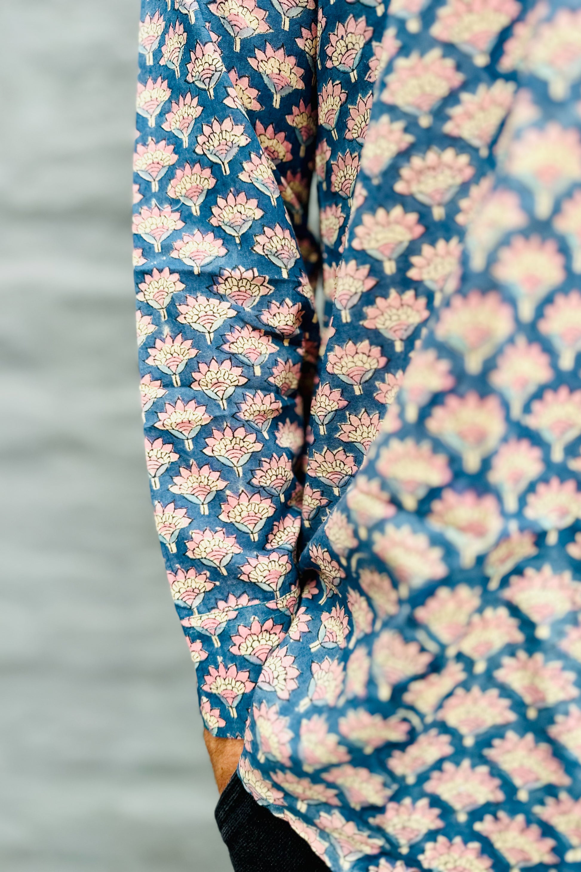 Men's Long Sleeve Shirt In Blue & Blush Lotus