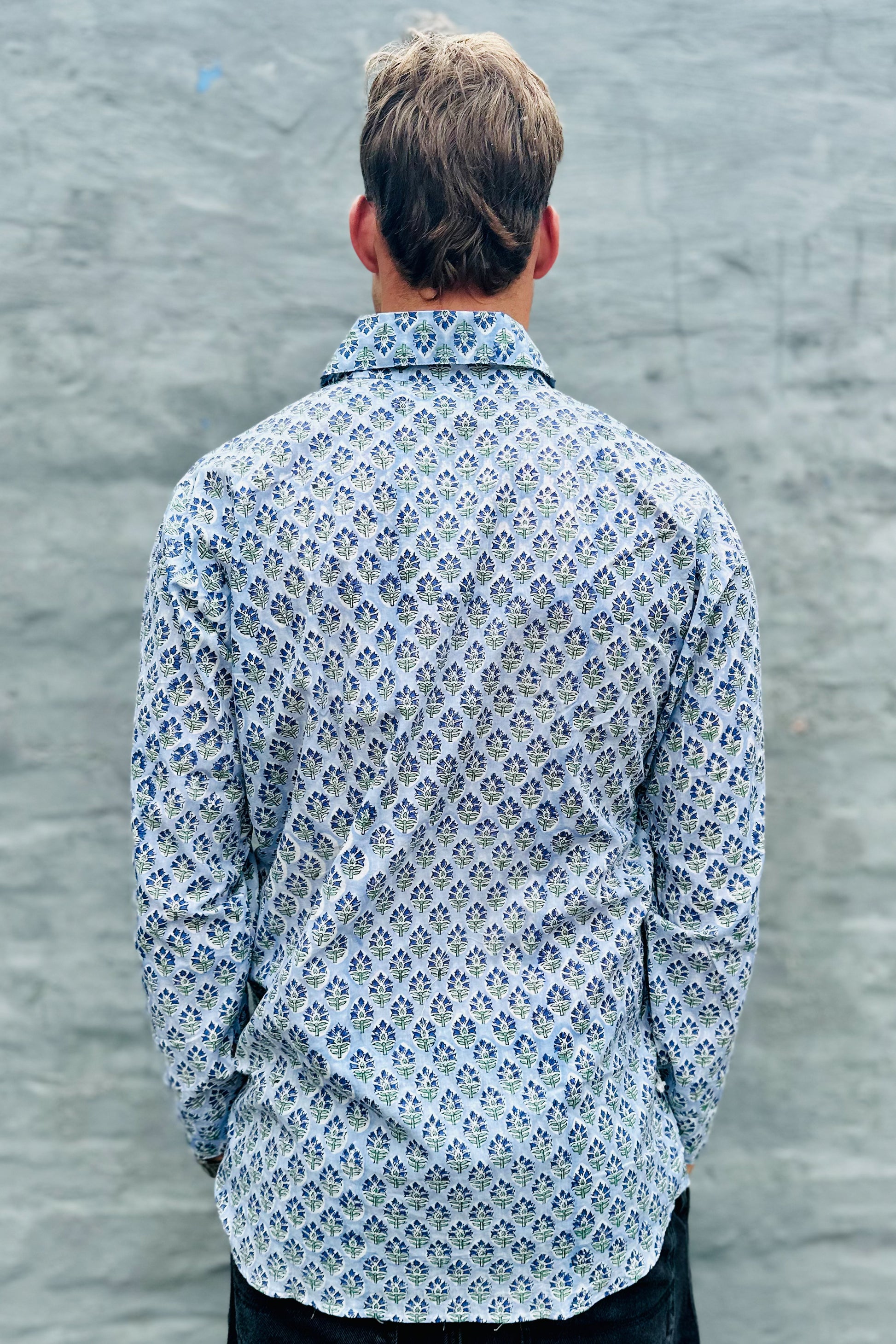 Men's Long Sleeve Shirt In Baby Blue Bouquet