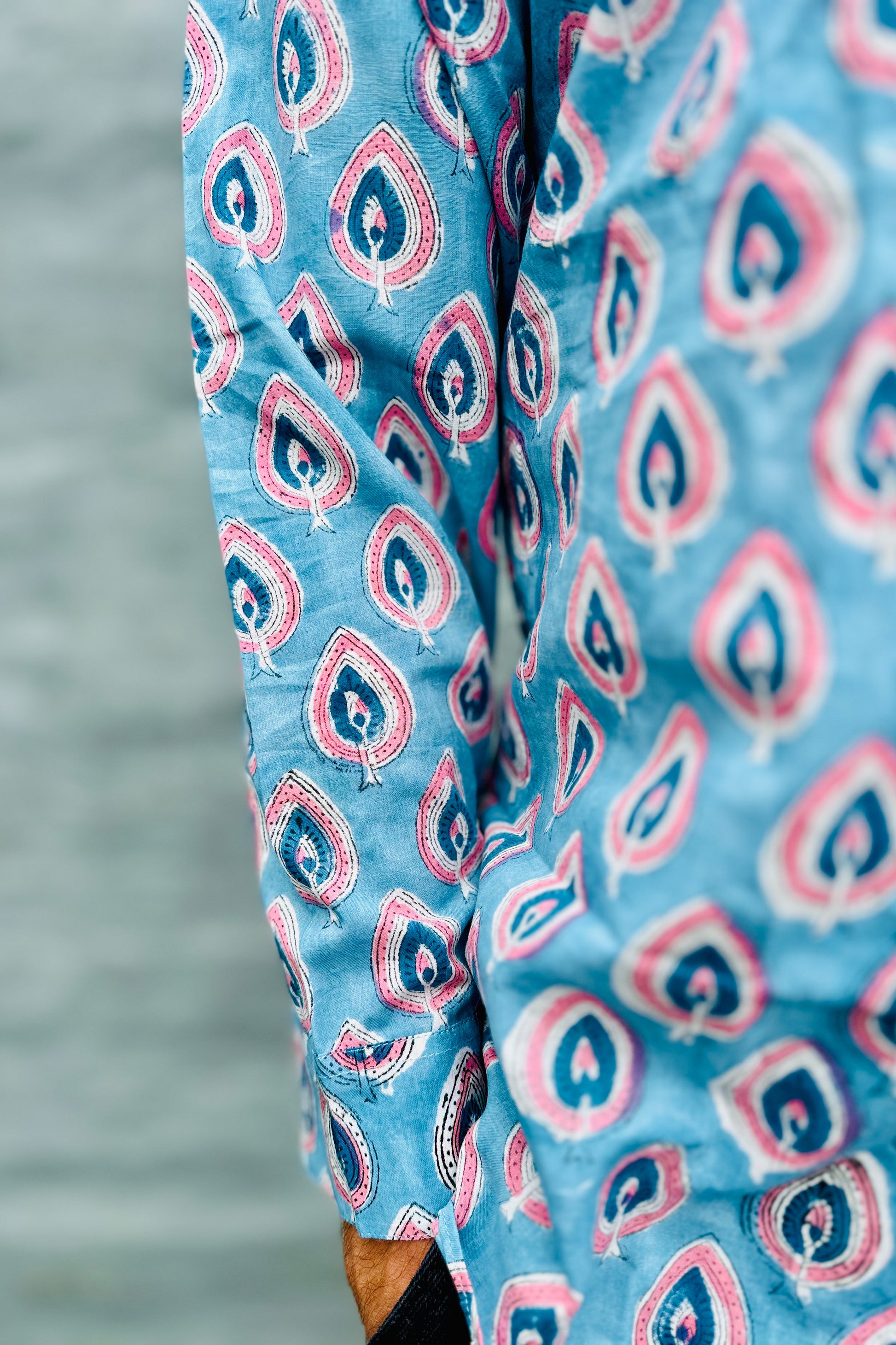 Men's Long Sleeve Shirt In Steel Blue Peacock