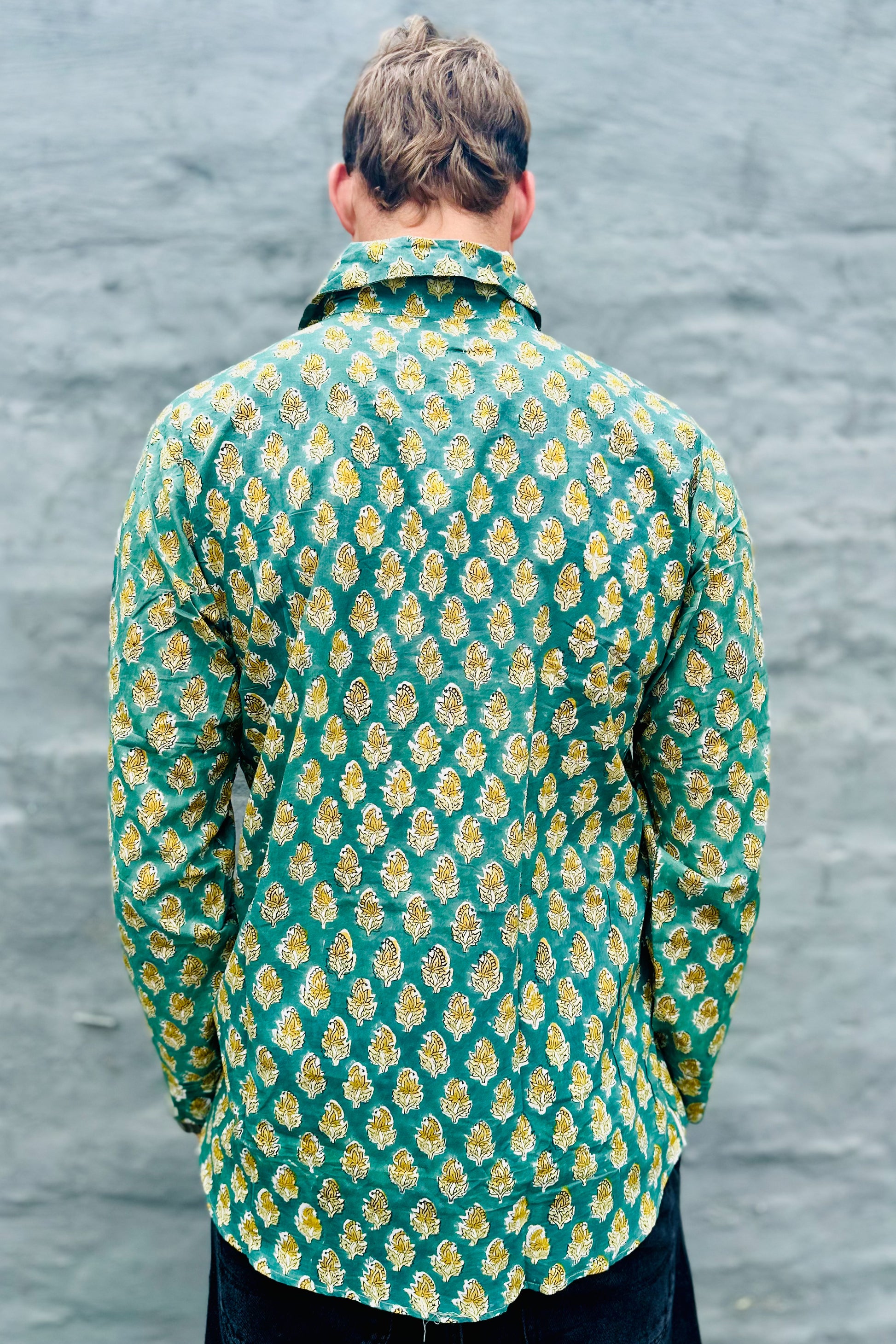 Men's Long Sleeve Shirt In Green & Gold