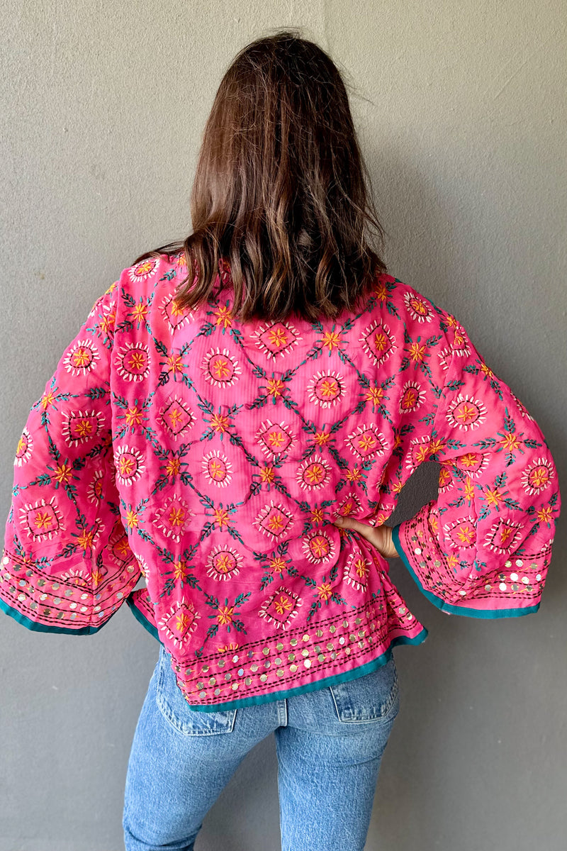Folk Art Jacket In Bubblegum Exotic Marigold Boutique