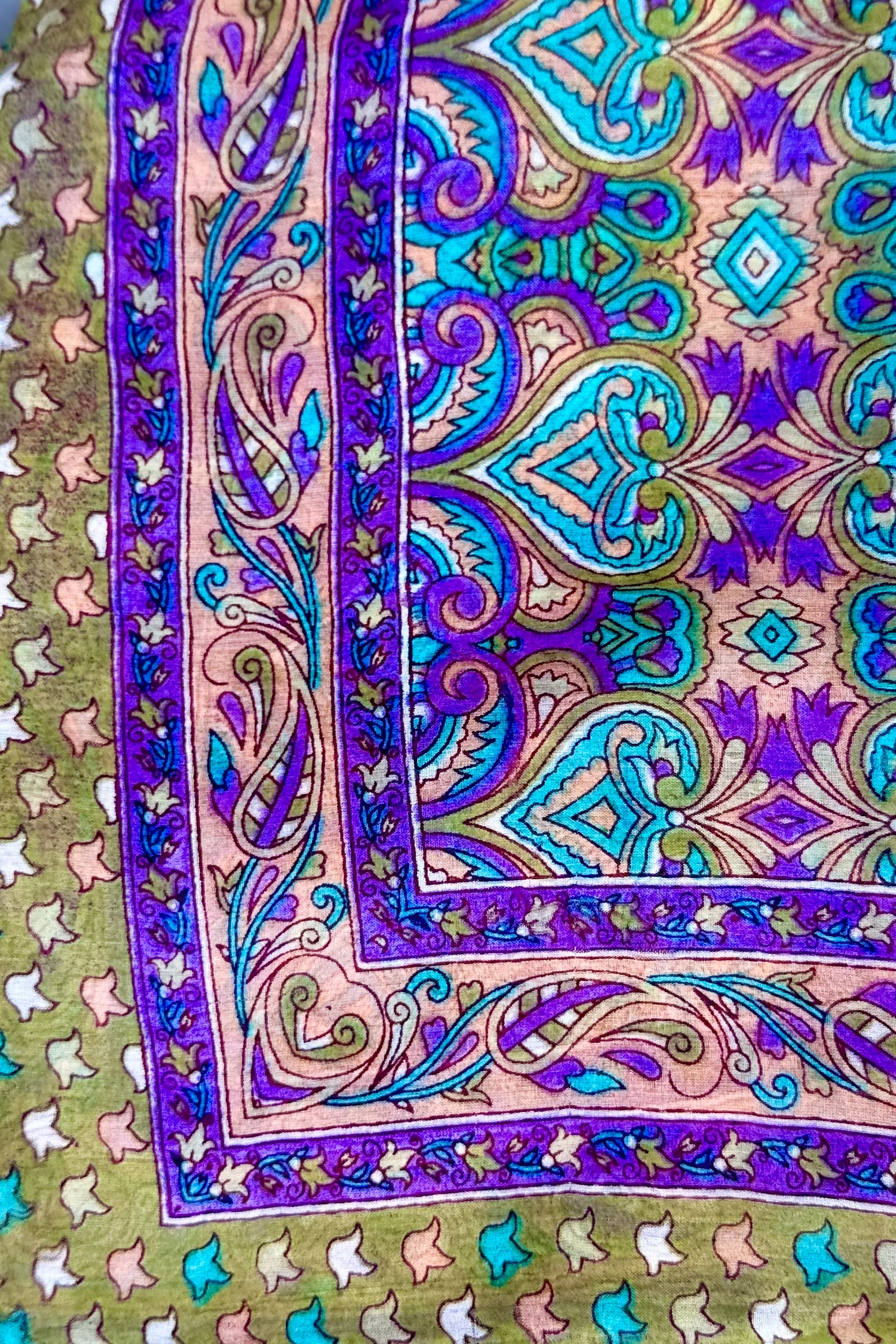 Silk Scarf In Olive & Violet