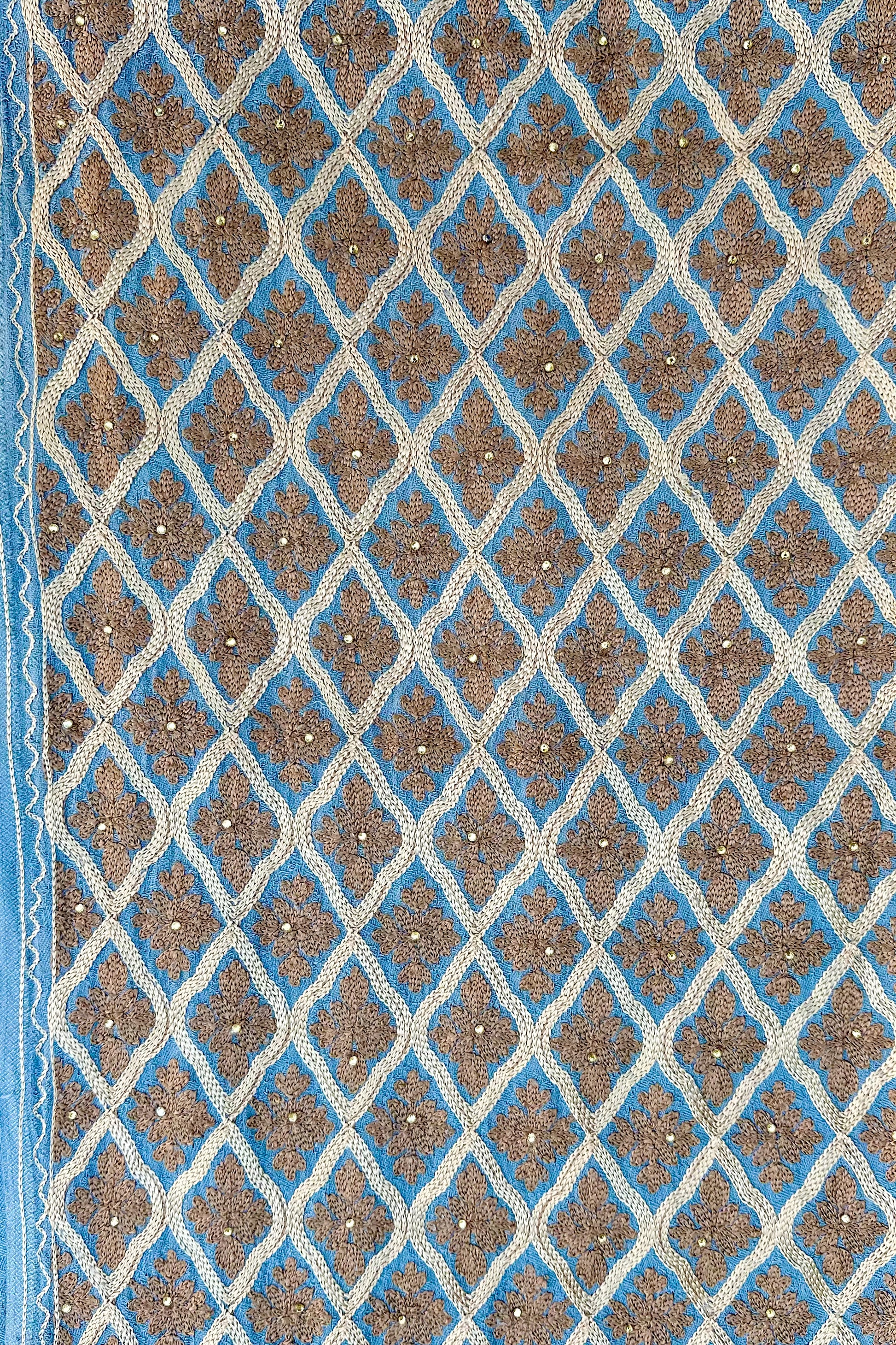 Embroidered Pashmina In Silver & Gold