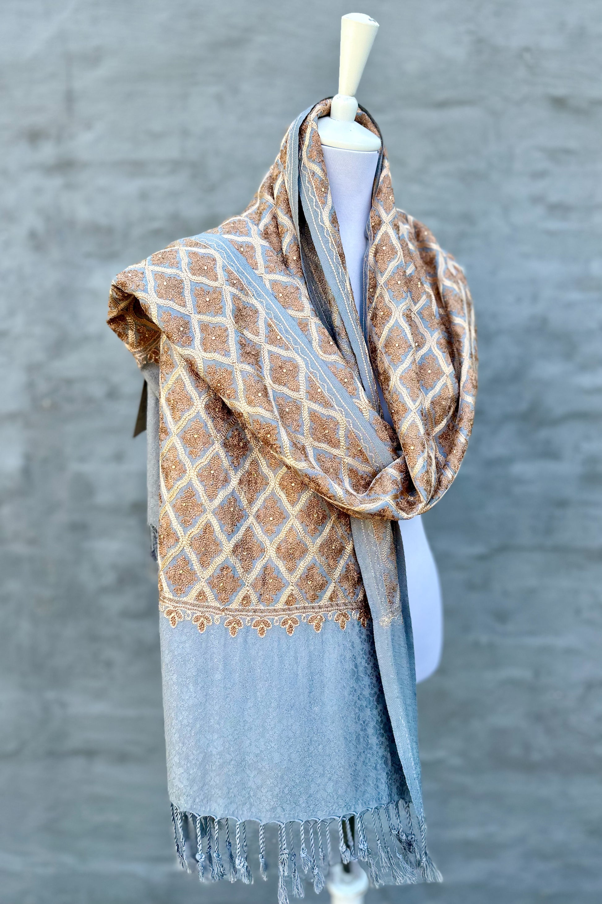 Embroidered Pashmina In Silver & Gold
