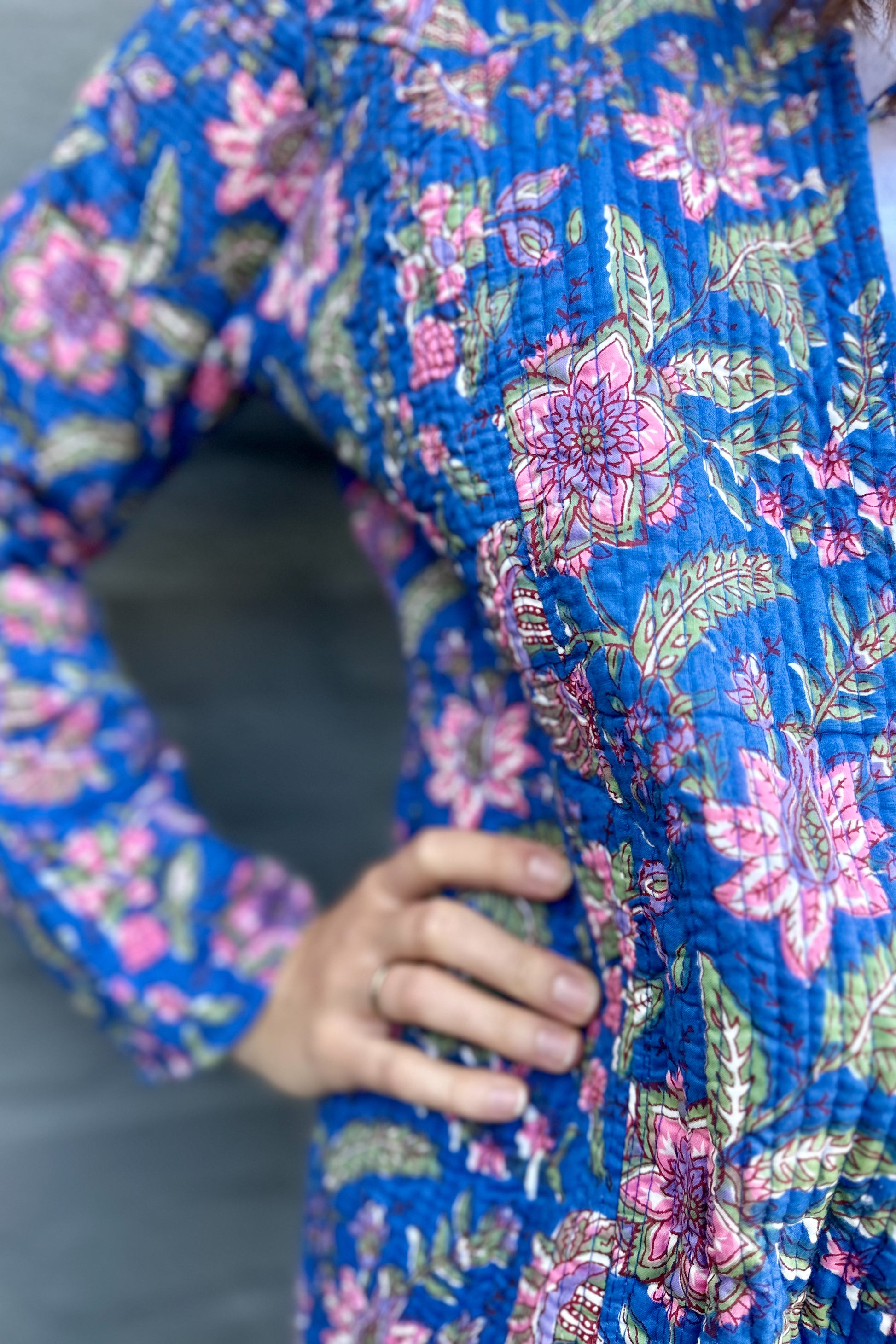 Quilted Cotton Coat In Royal Botanical