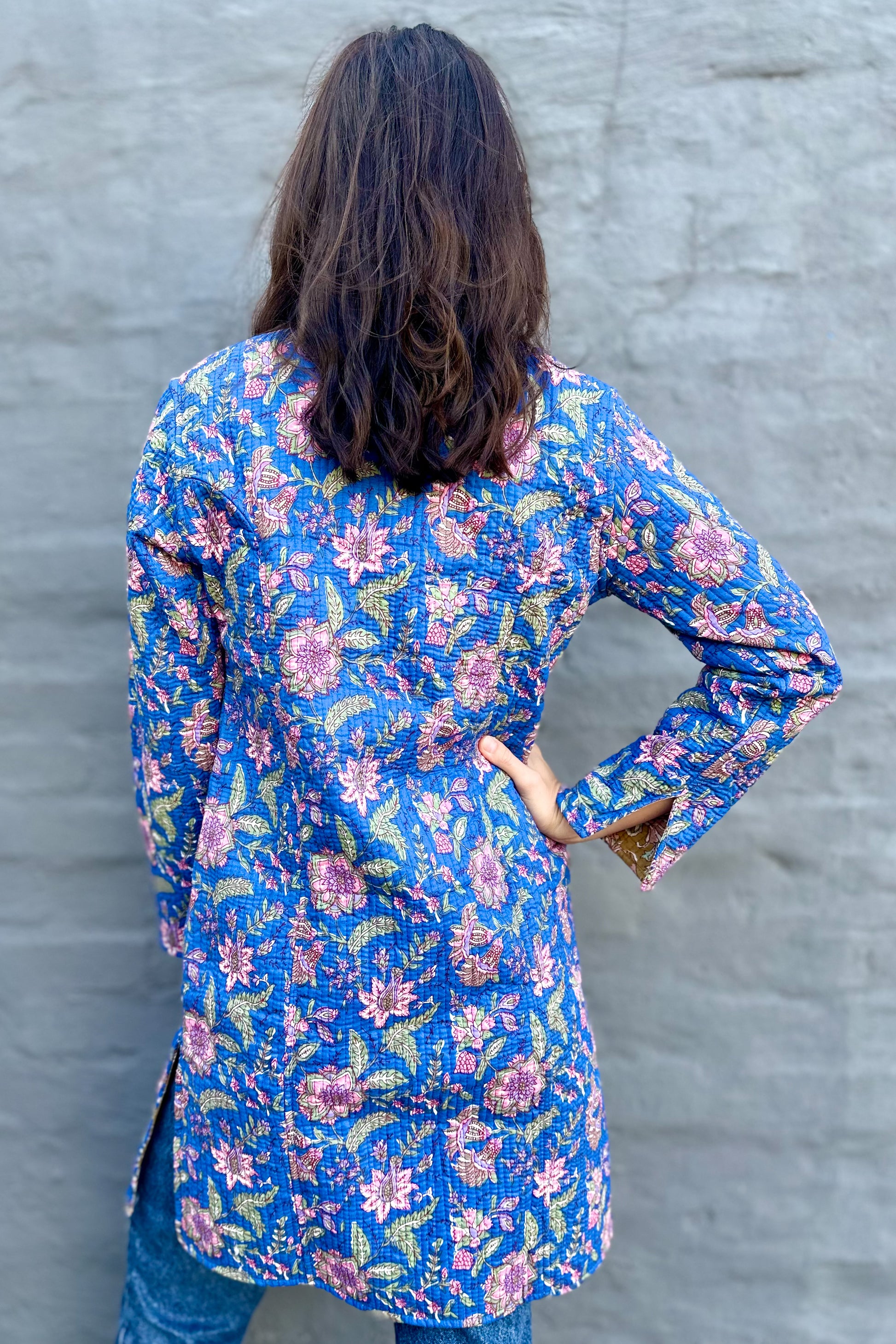 Quilted Cotton Coat In Royal Botanical