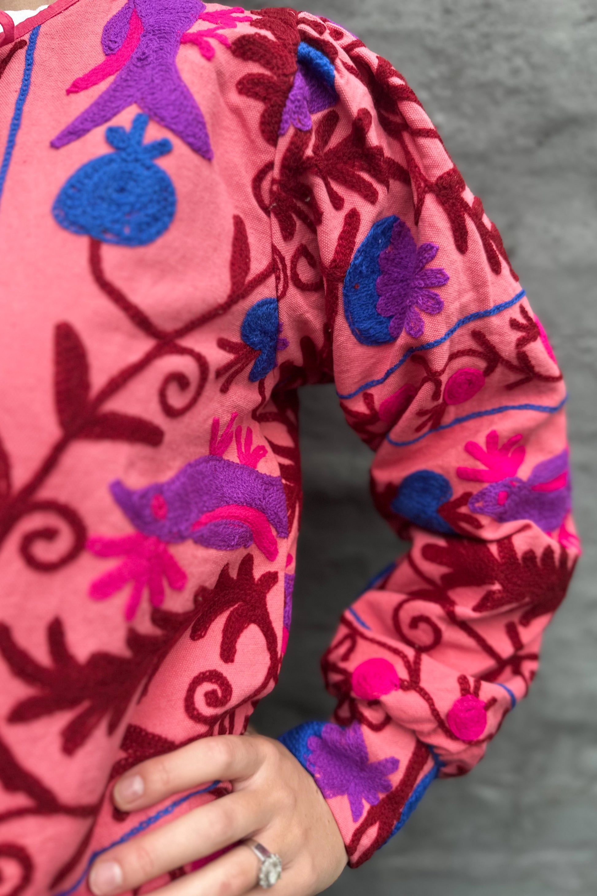 Cotton Suzani Jacket In Salmon