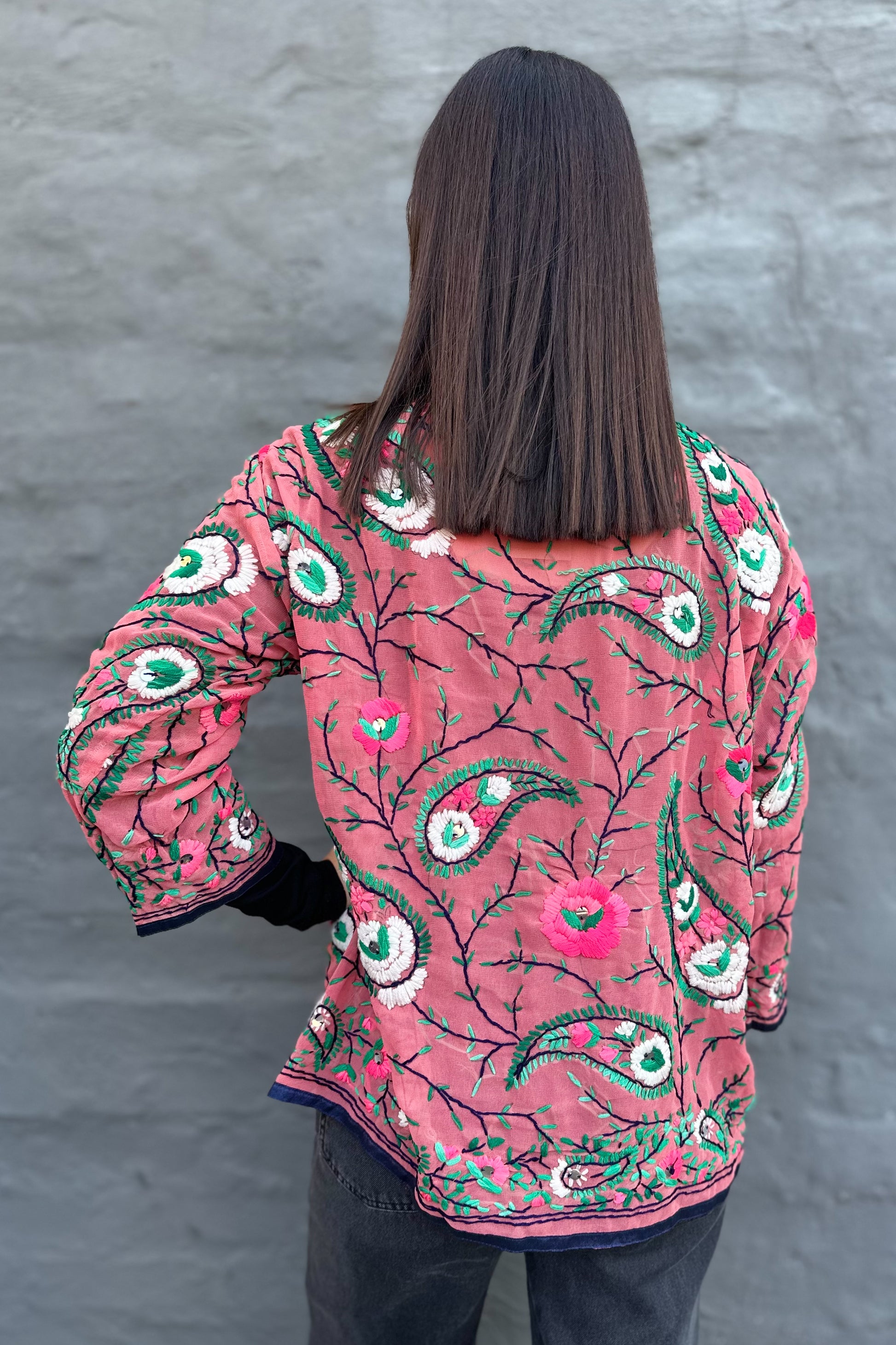 Phulkari Jacket In Peachy Pink