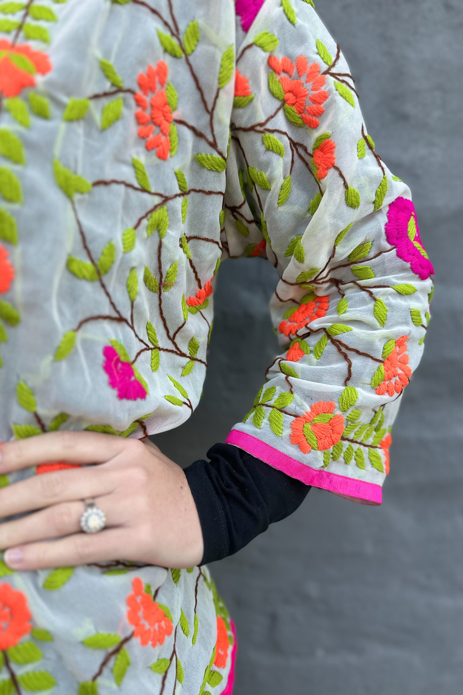 Phulkari Jacket In Bright Pink & Orange