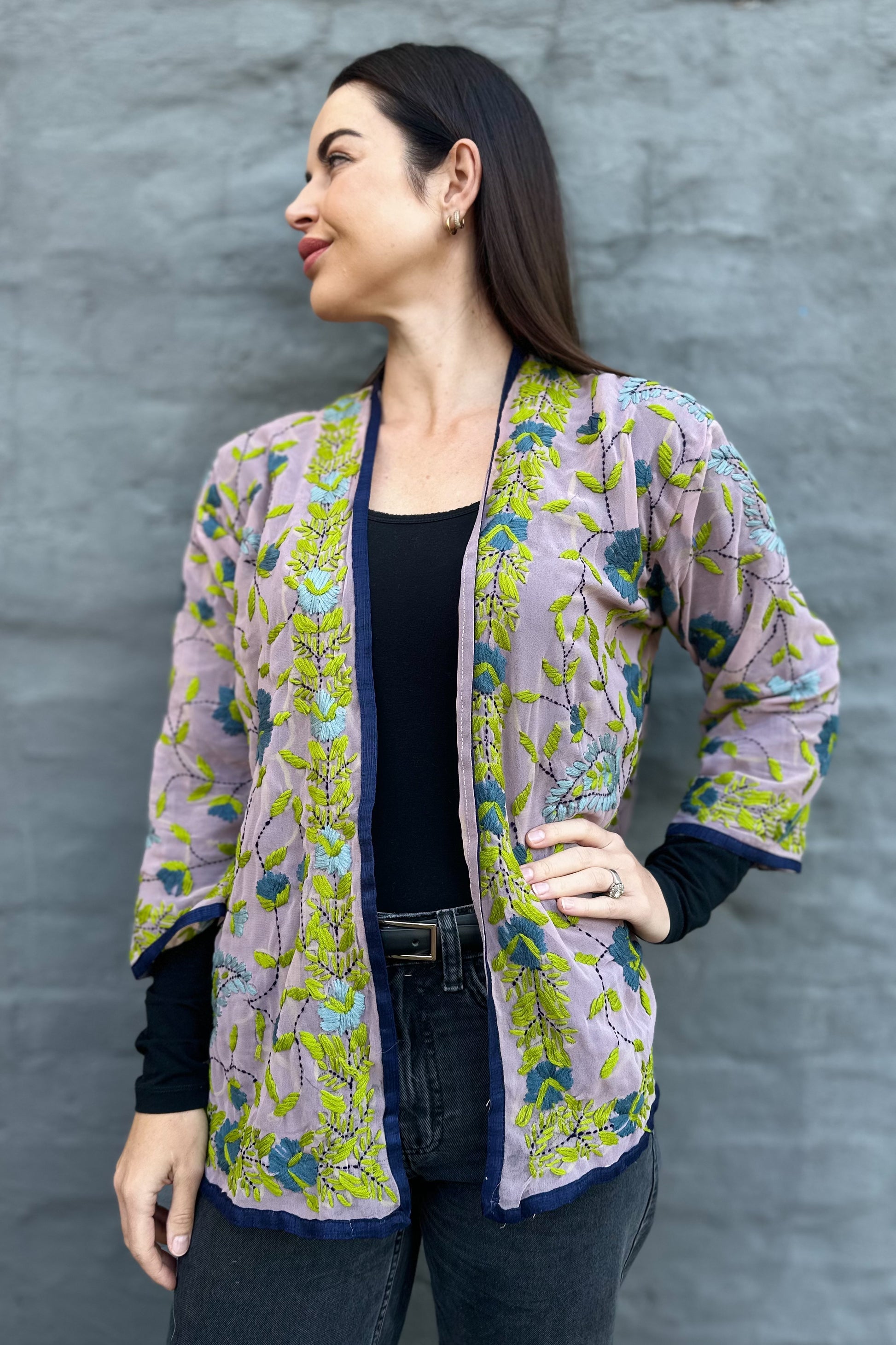 Phulkari Jacket In Mauve Vine