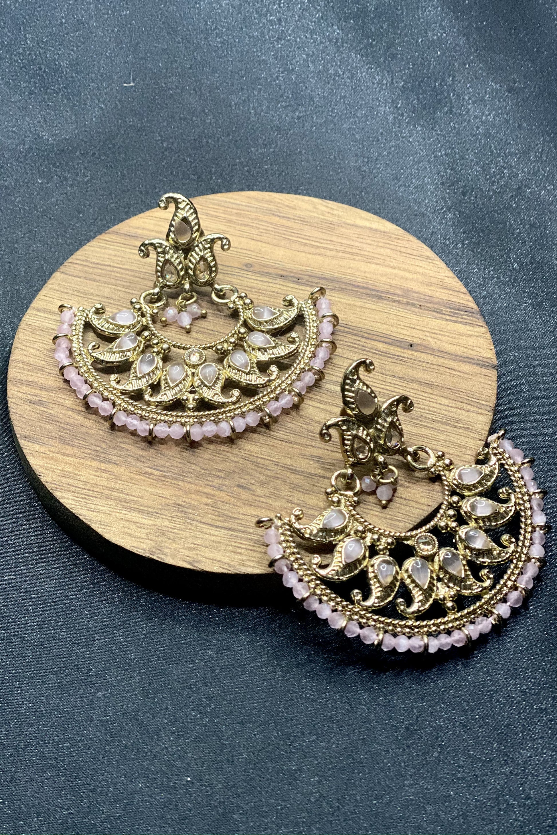Chandabali Earrings In Gold & Blush