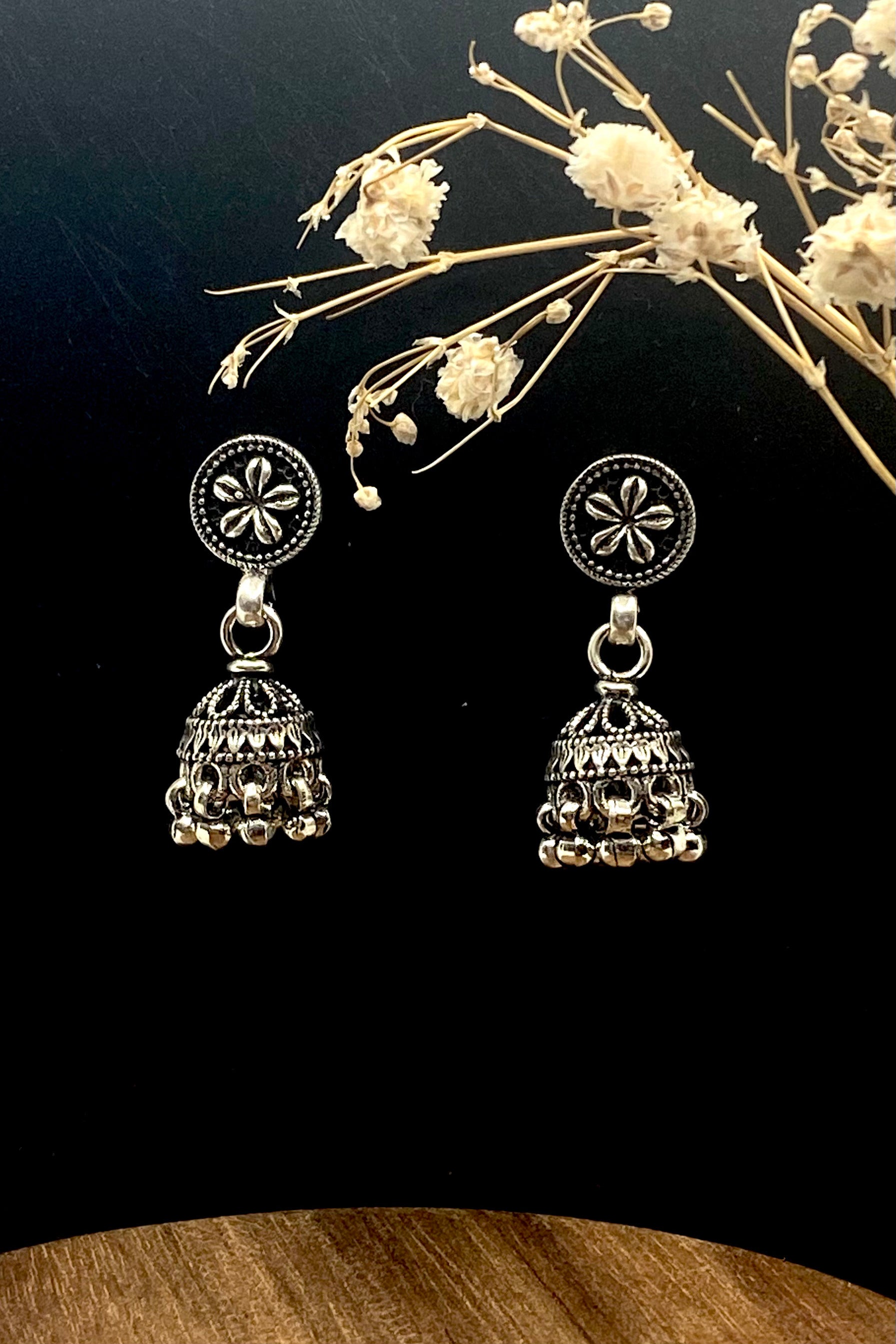 Sterling Silver Pansy Jhumka Earrings