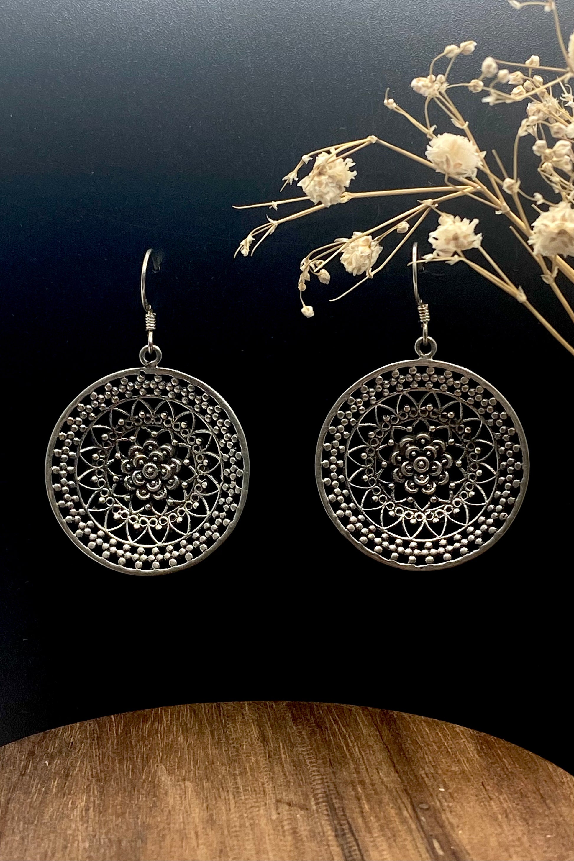 Sterling Silver Sunburst Mandala Danglers