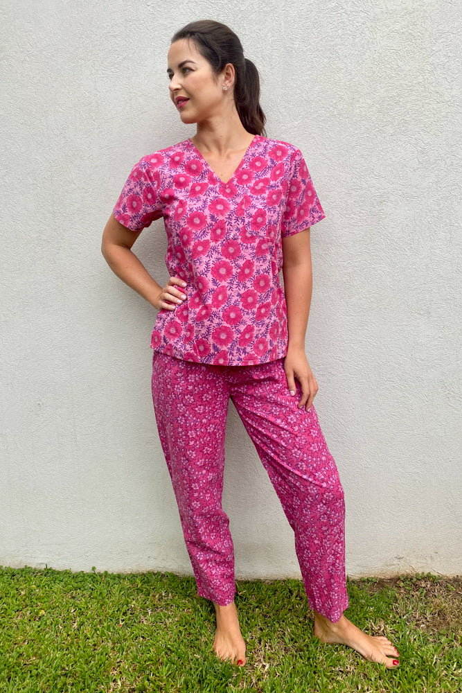 Pink Floral Scrub/Jogger Pants