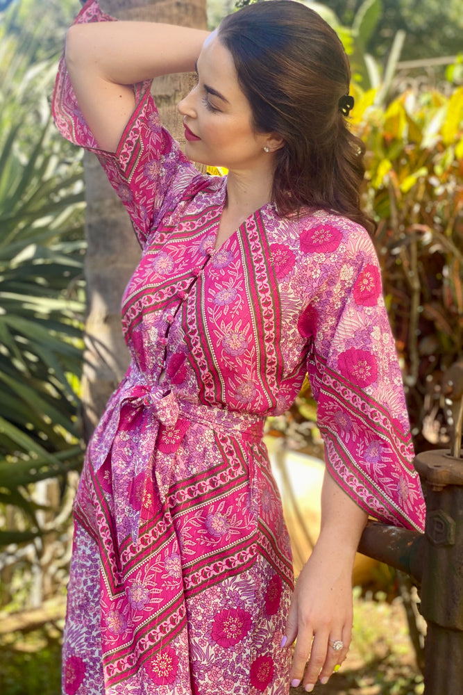 Roshni Kaftan Dress In Magenta