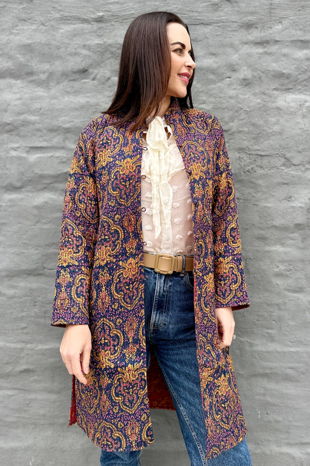 Quilted Cotton Coat In Navy Baroque