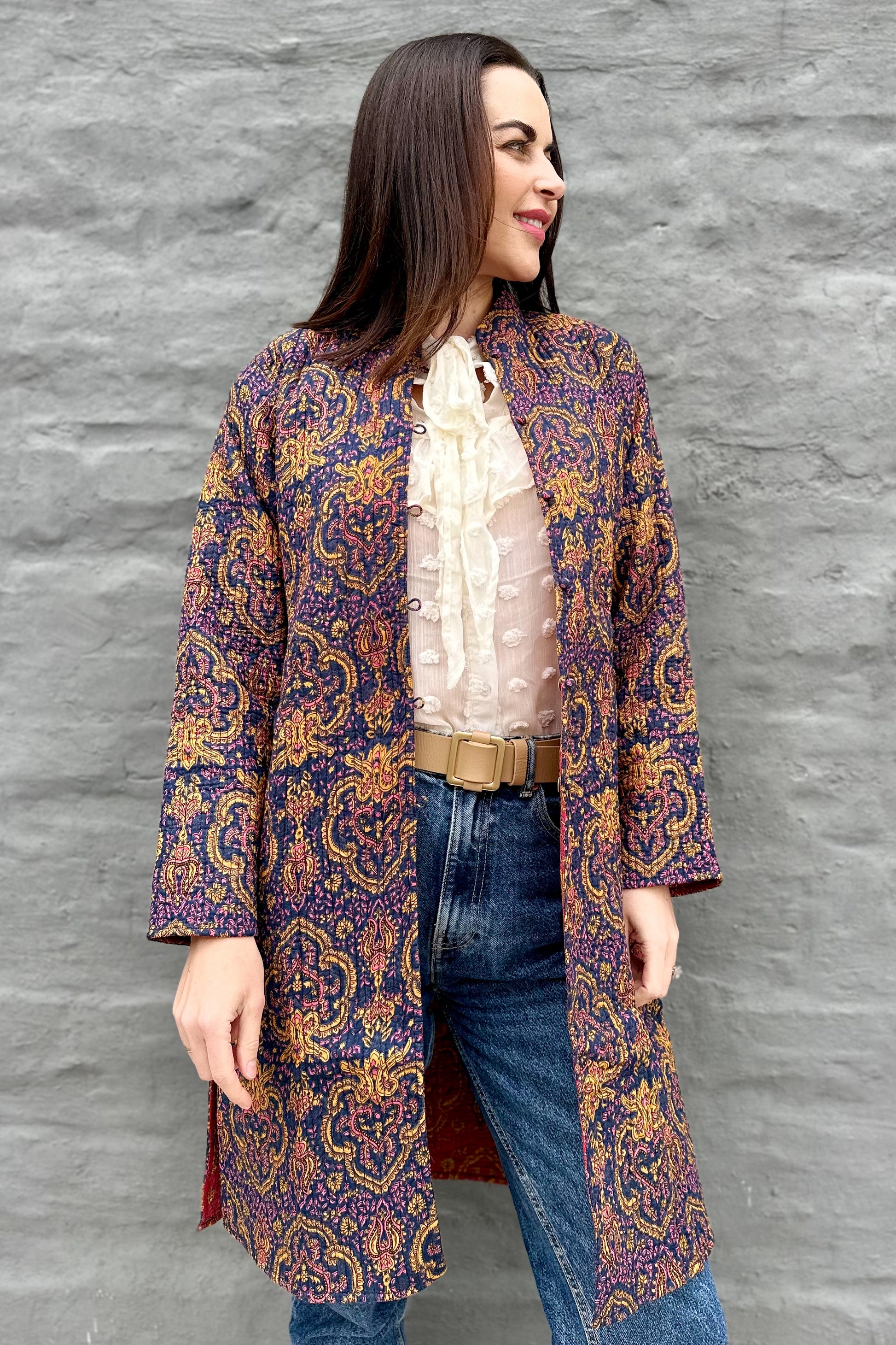 Quilted Cotton Coat In Navy Baroque