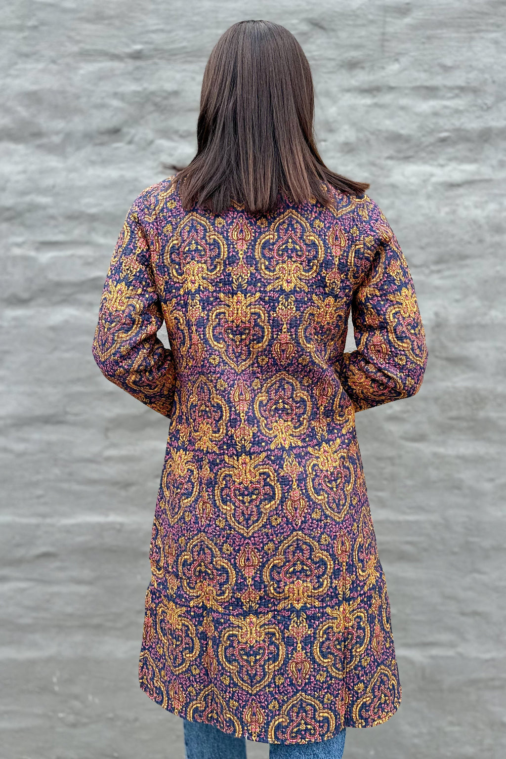 Quilted Cotton Coat In Navy Baroque