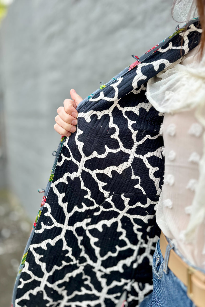 Quilted Cotton Coat In Grey Botanical