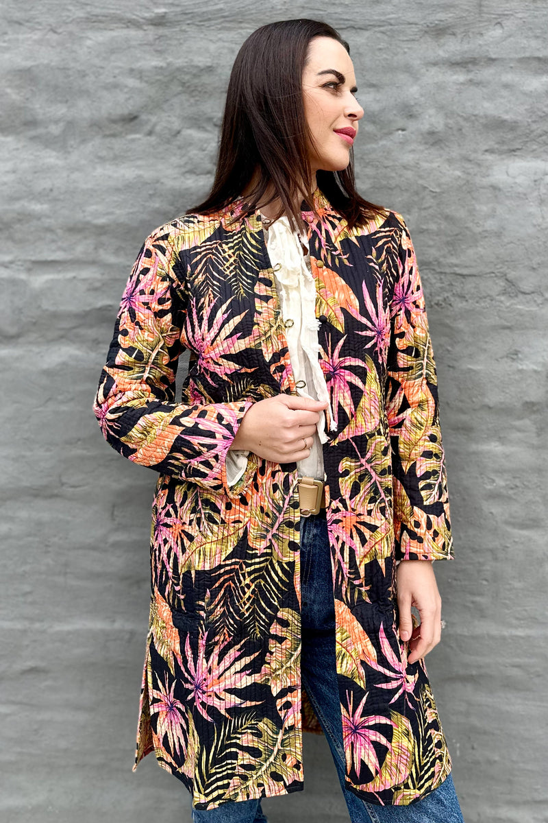 Quilted Cotton Coat In Tropical Onyx
