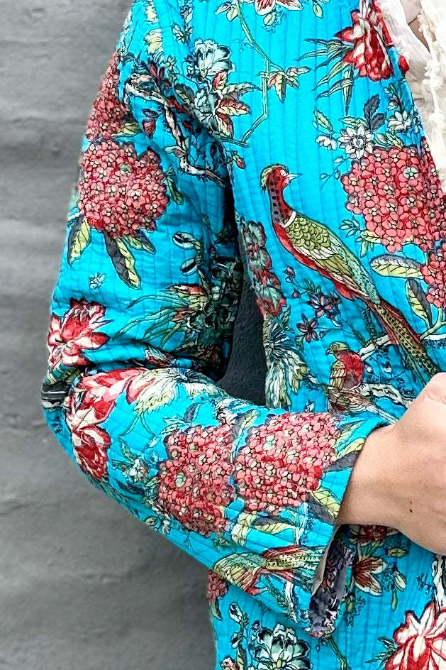 Quilted Cotton Coat In Sky Botanical