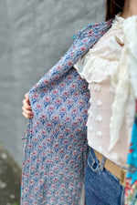 Quilted Cotton Coat In Sky Botanical