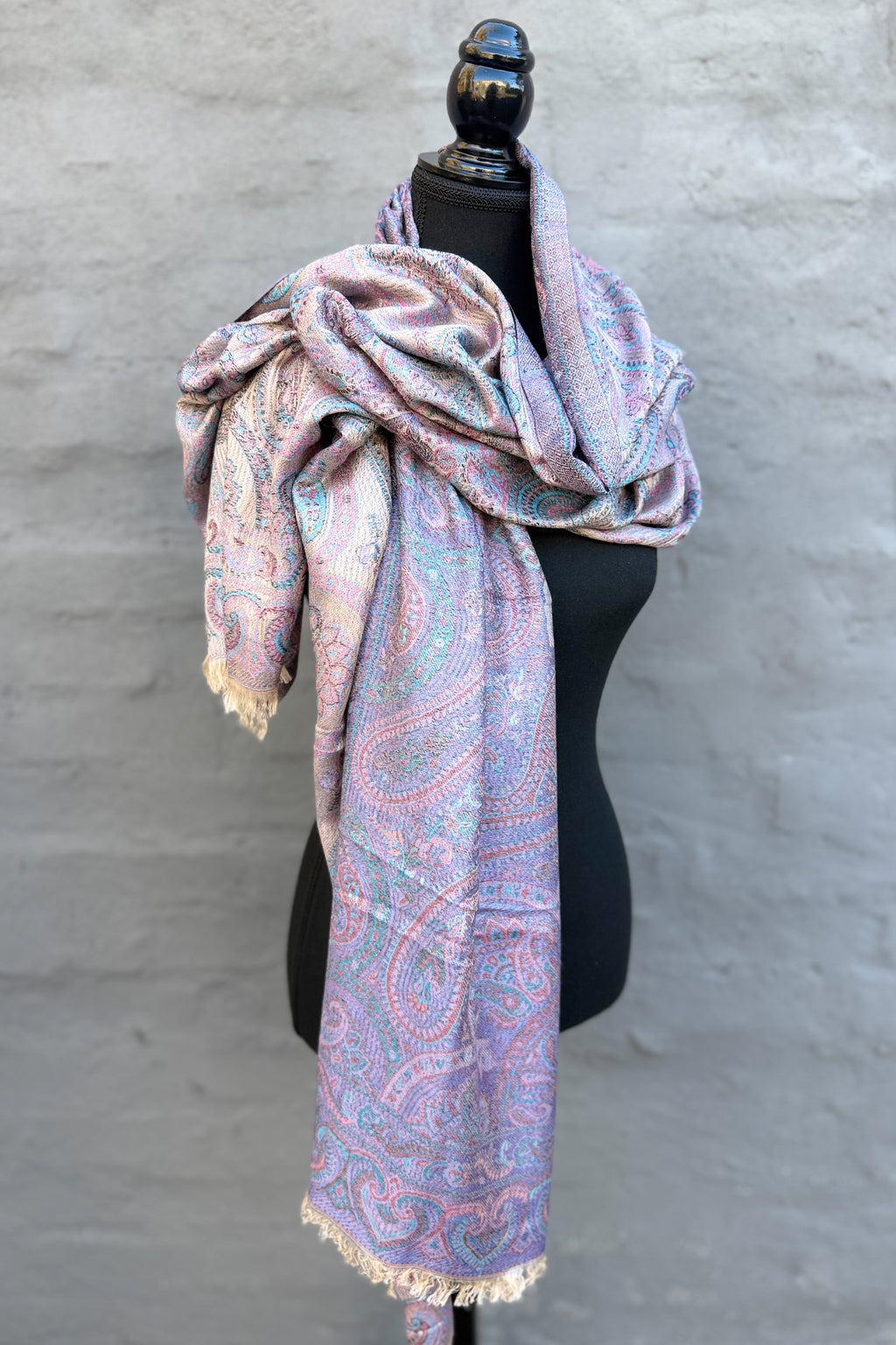 Cashmere & Bamboo Scarf In Blue Lilac Paisley