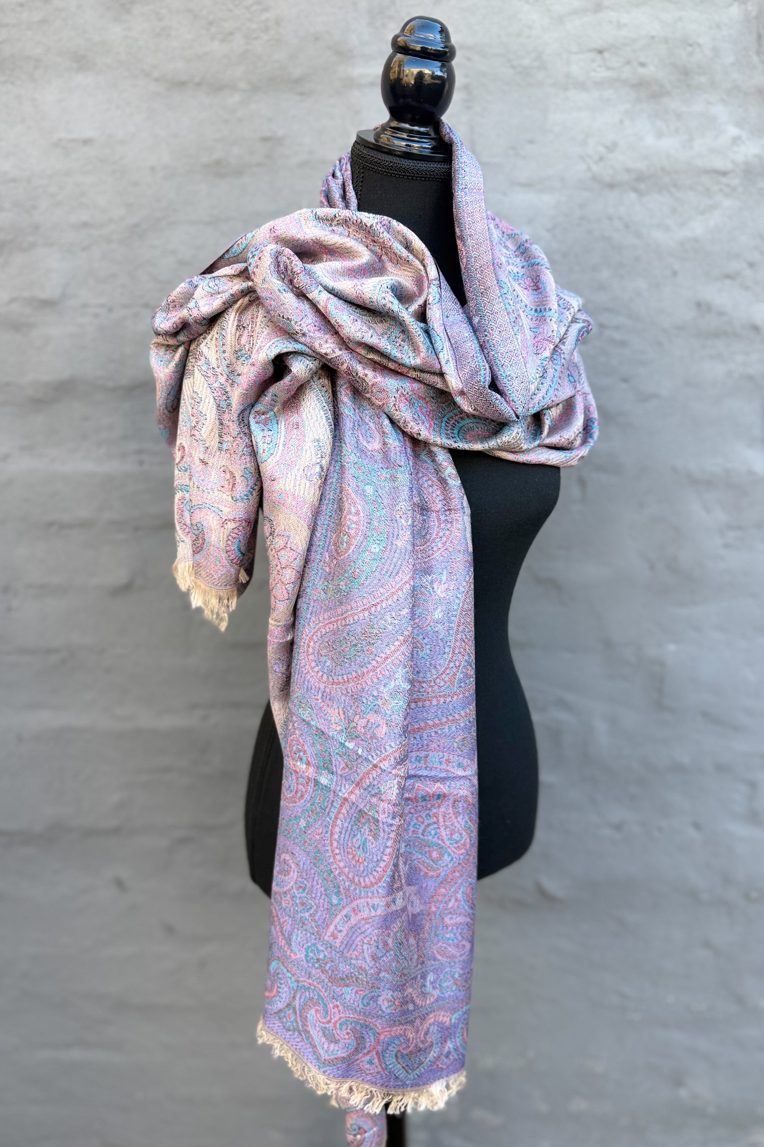 Cashmere & Bamboo Scarf In Blue Lilac Paisley