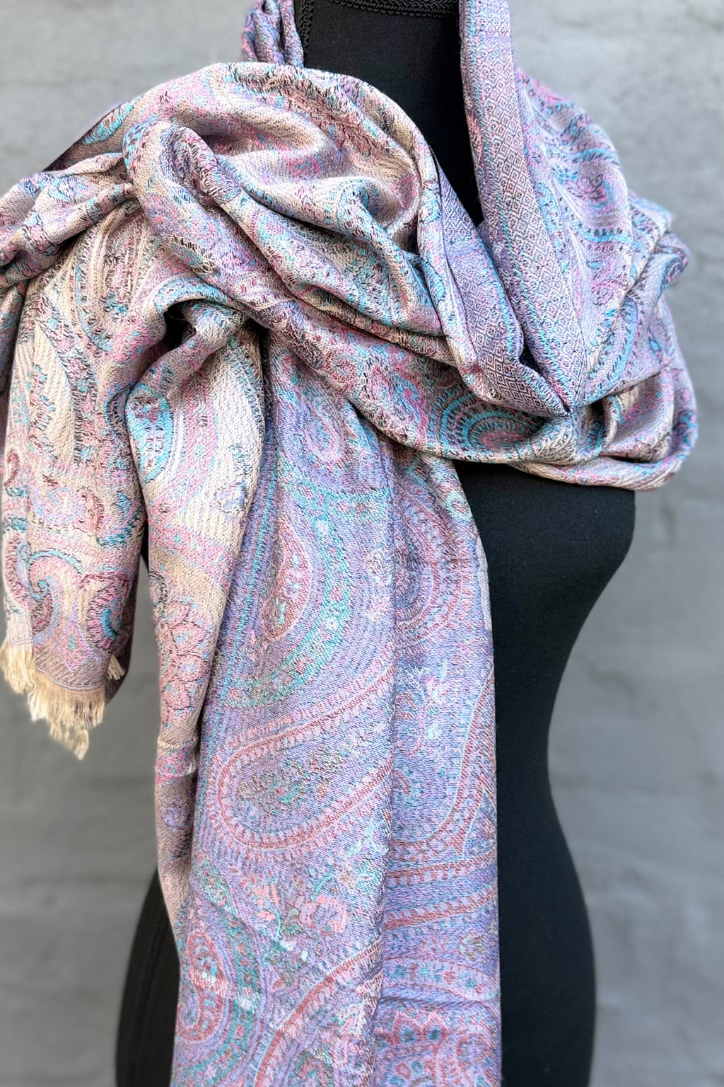 Cashmere & Bamboo Scarf In Blue Lilac Paisley