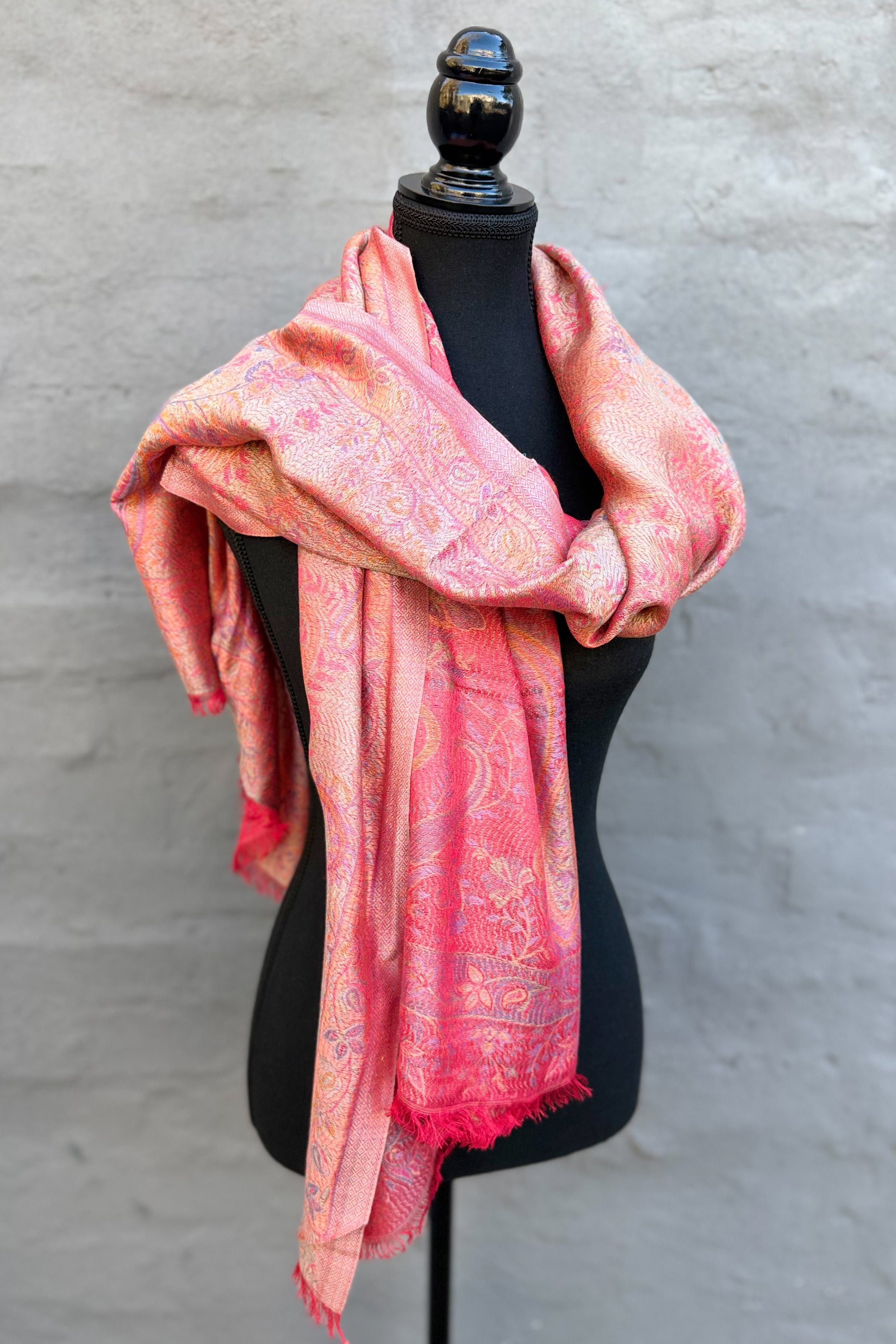 Cashmere & Bamboo Scarf In Red Floral