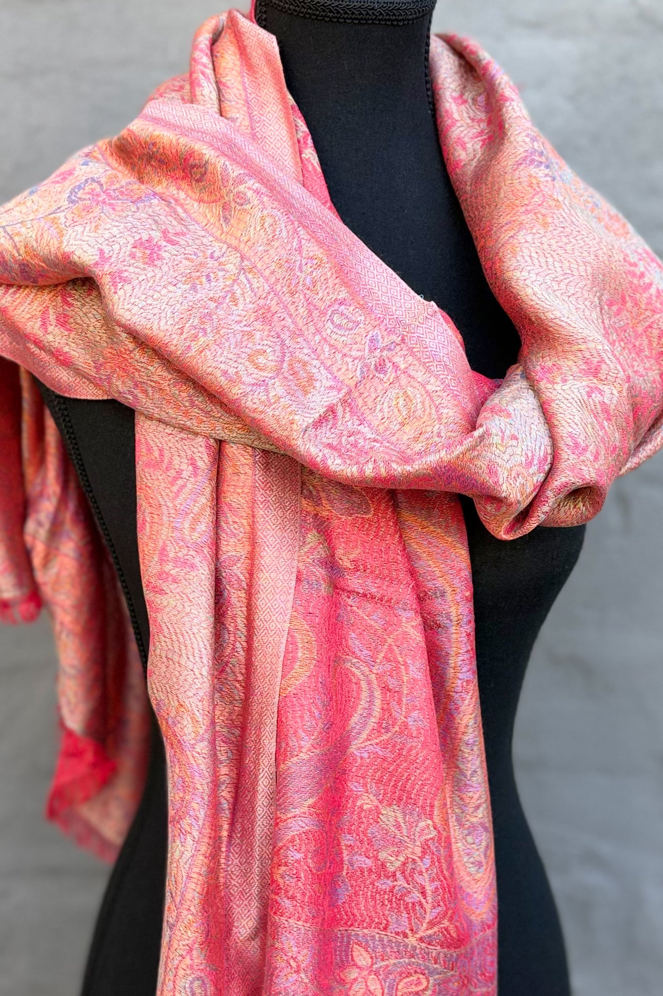 Cashmere & Bamboo Scarf In Red Floral