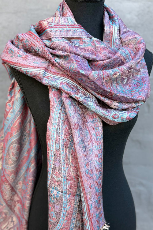 Cashmere & Bamboo Scarf In Violet Paisley