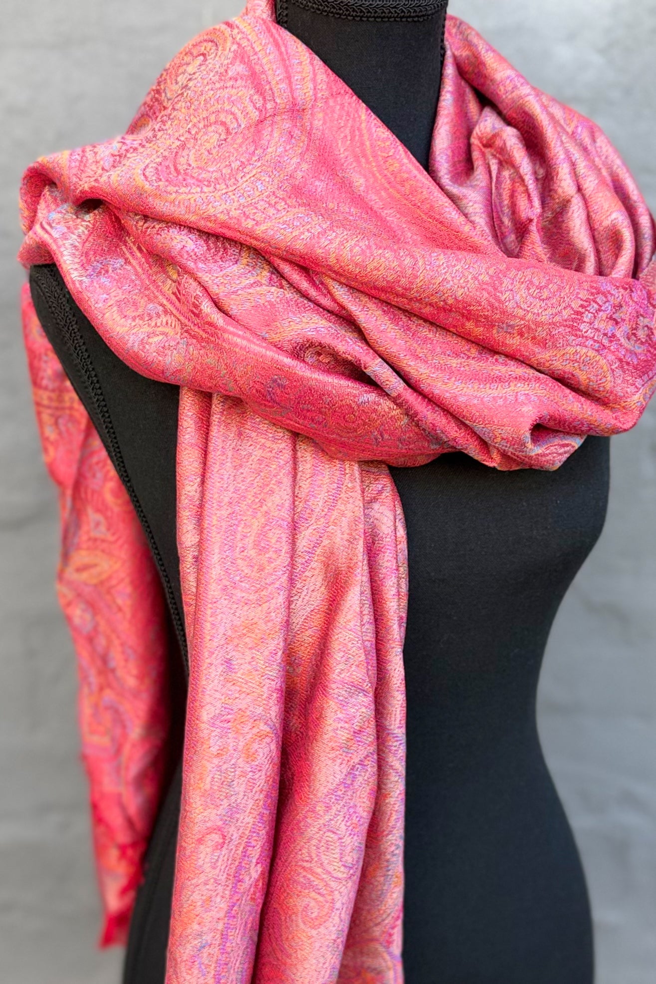 Cashmere & Bamboo Scarf In Red Tango