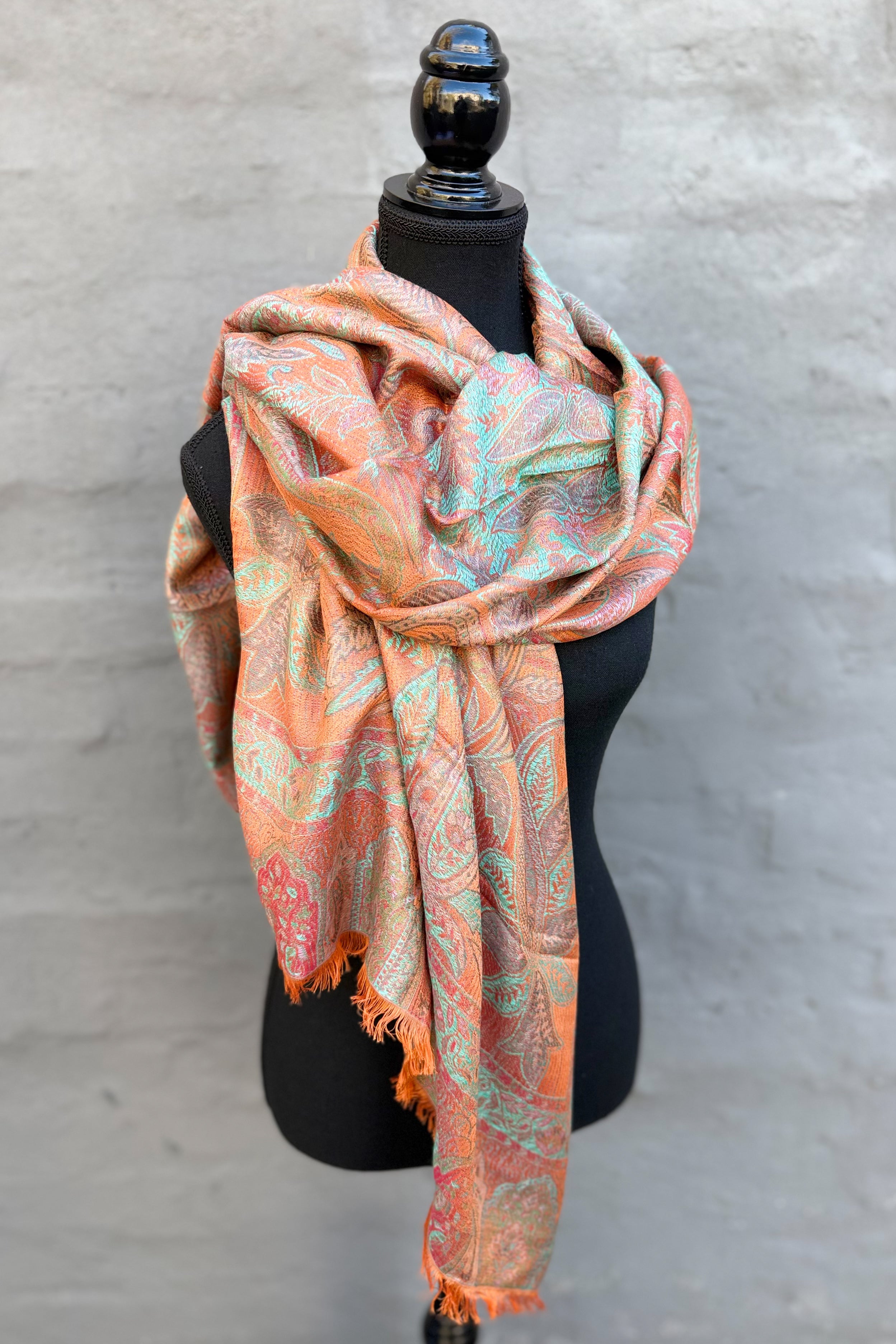 Cashmere & Bamboo Scarf In Aqua Sunset