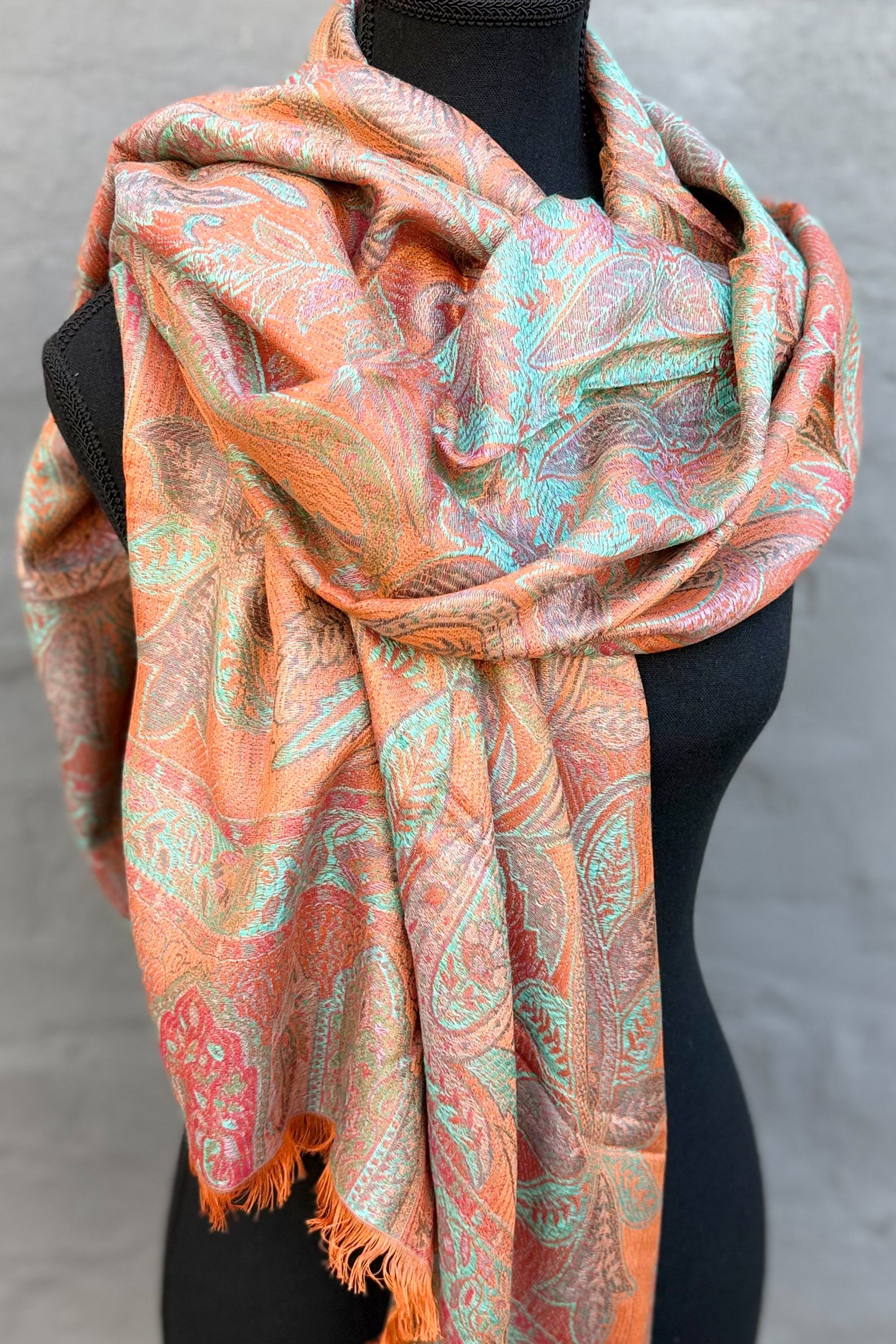 Cashmere & Bamboo Scarf In Aqua Sunset