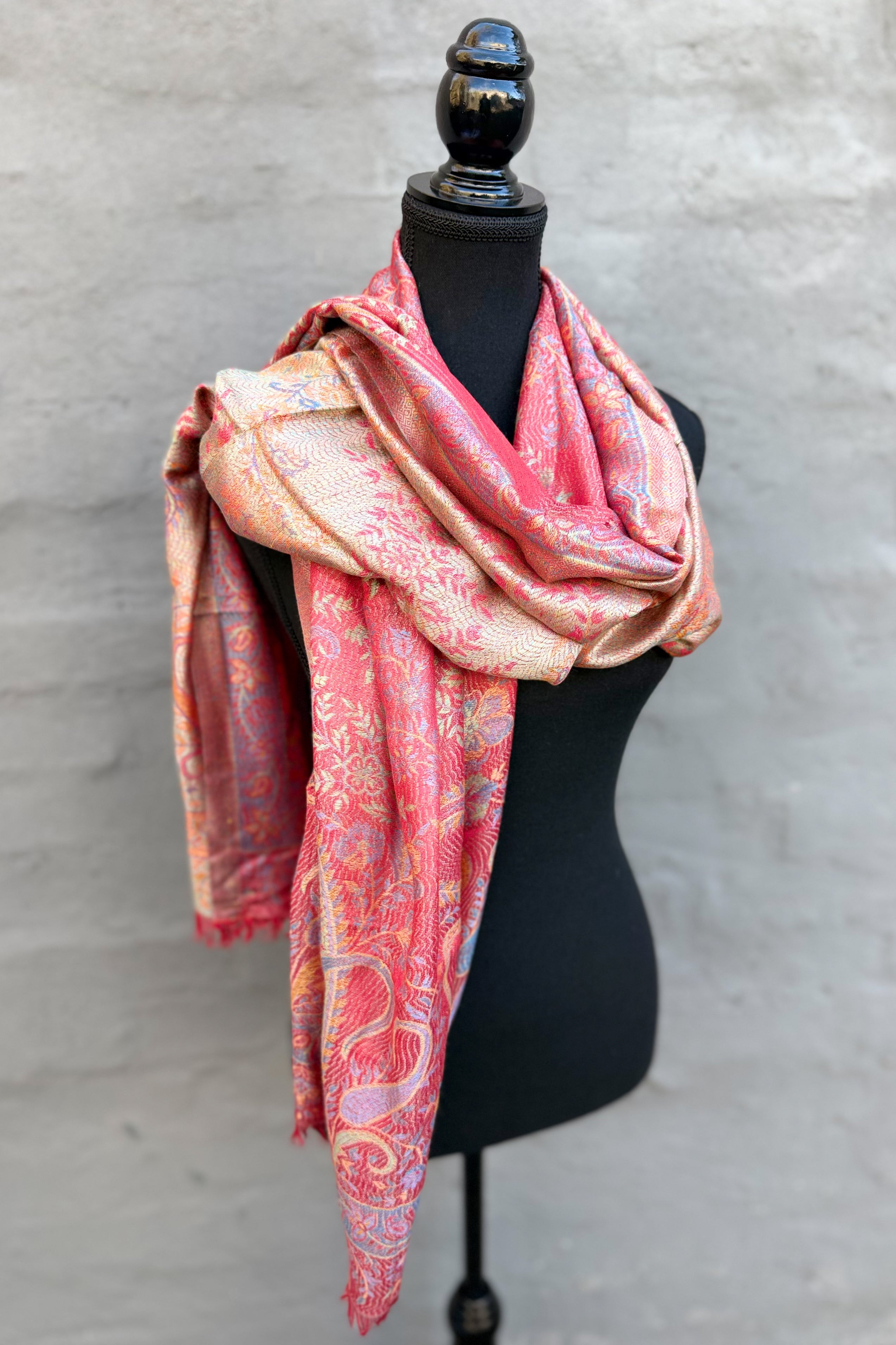 Cashmere & Bamboo Scarf In Scarlet Garden