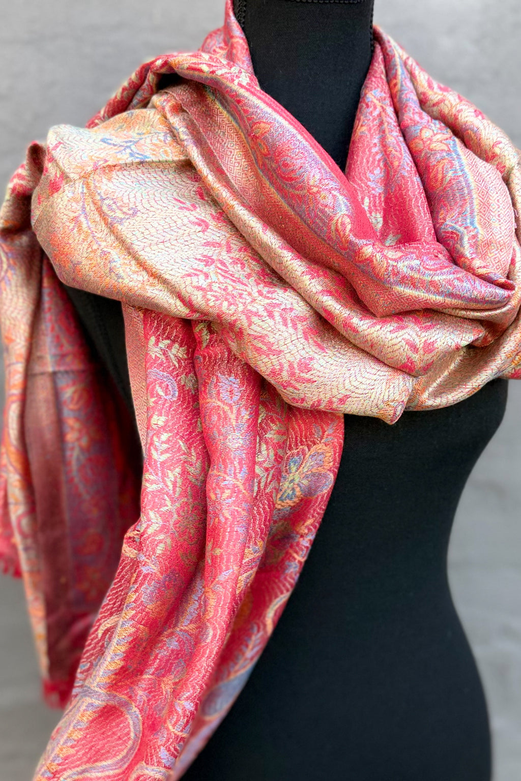 Cashmere & Bamboo Scarf In Scarlet Garden