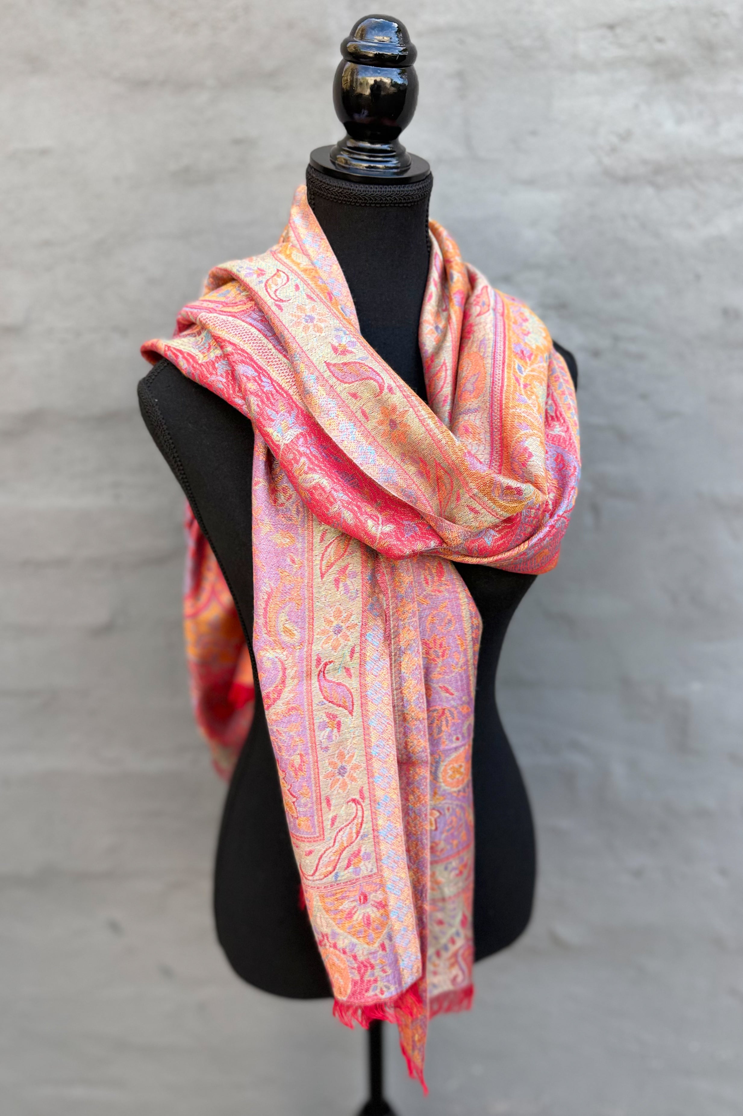 Cashmere & Bamboo Scarf In Mandarin Ruby