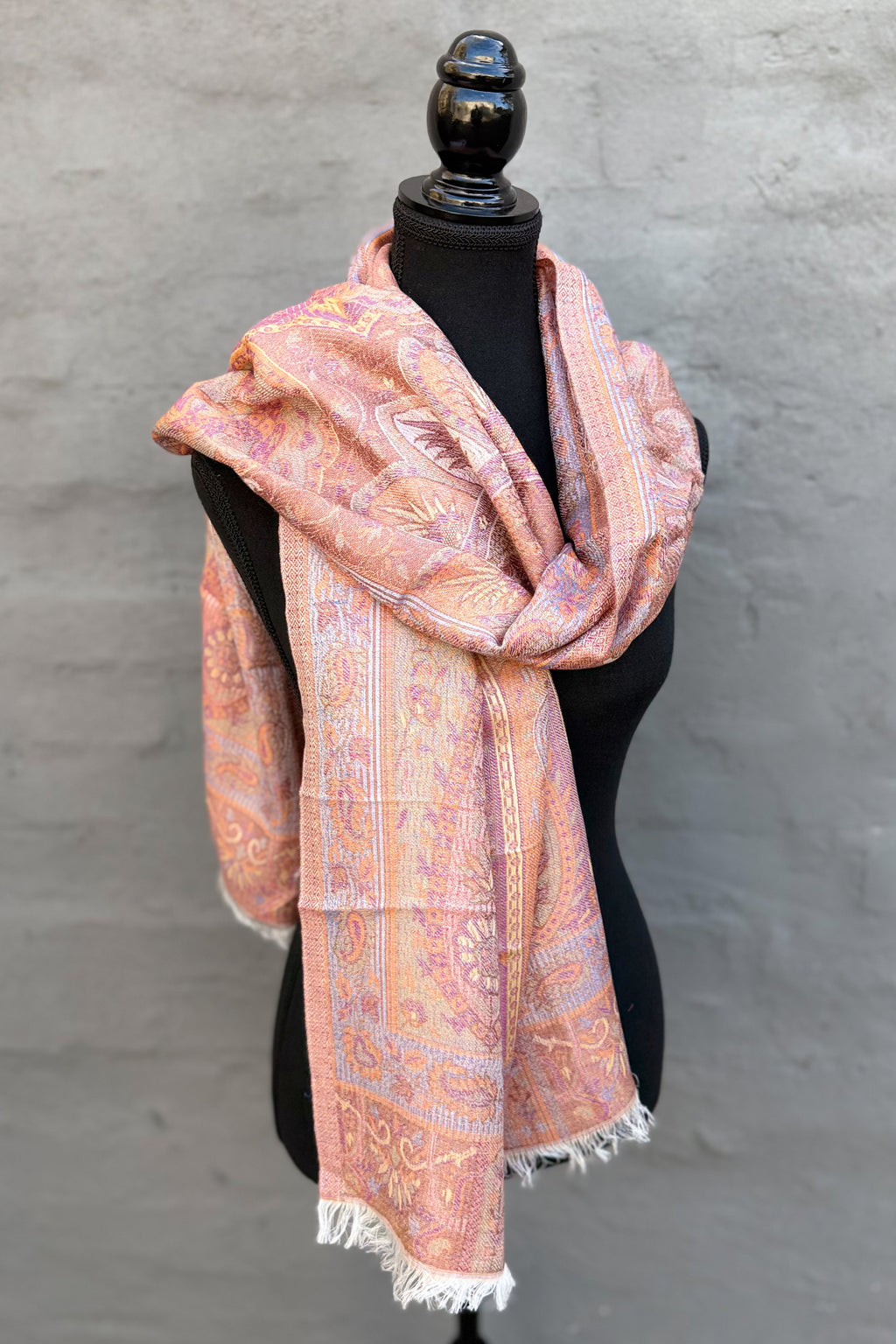 Cashmere & Bamboo Scarf In Peach Caramel