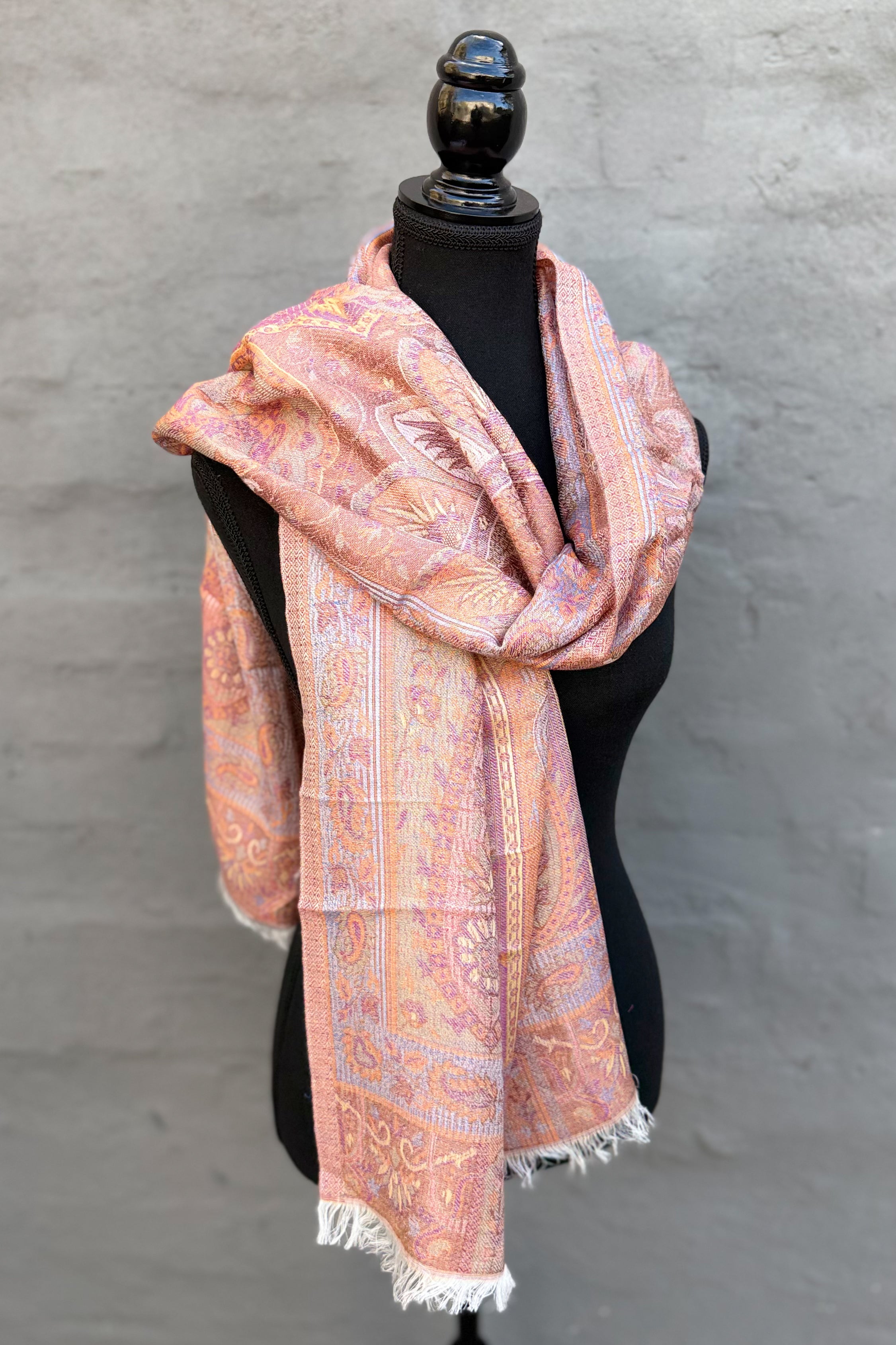 Cashmere & Bamboo Scarf In Peach Caramel