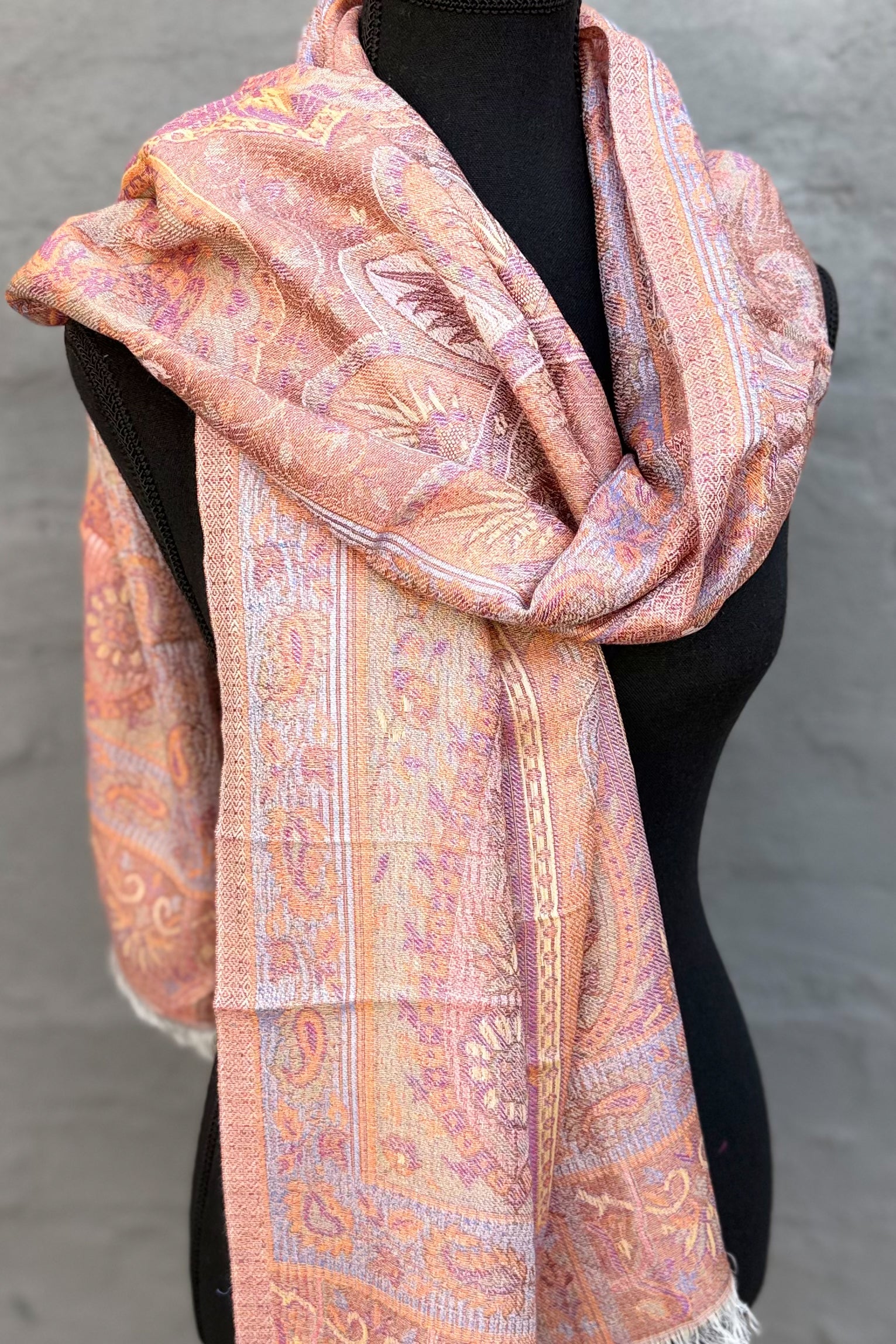 Cashmere & Bamboo Scarf In Peach Caramel