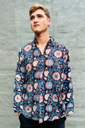 Men's Long Sleeve Shirt In Ebony Botanical