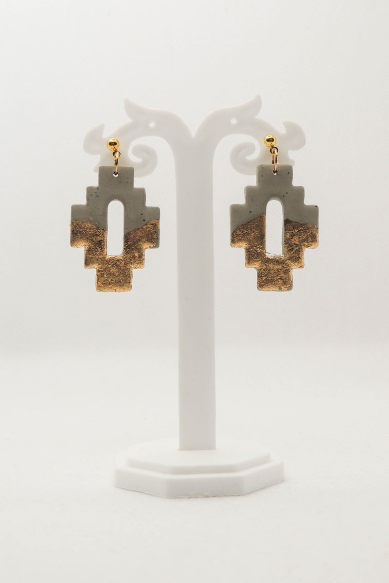 Clay & Brass Earrings In Golden Aztec