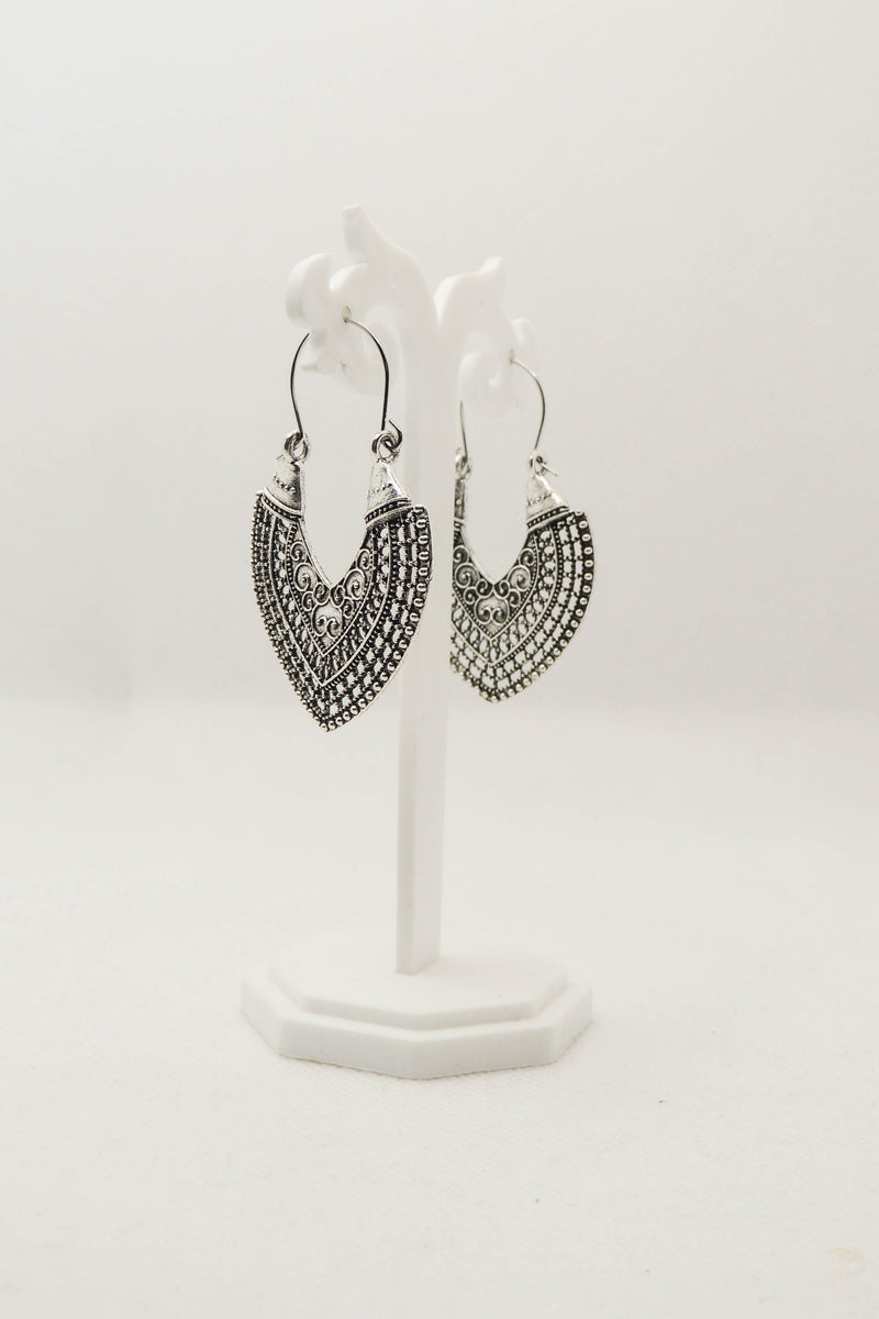 Shaped Silver Filigree Hoop Earrings