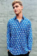 Men's Long Sleeve Shirt In Indigo Posy