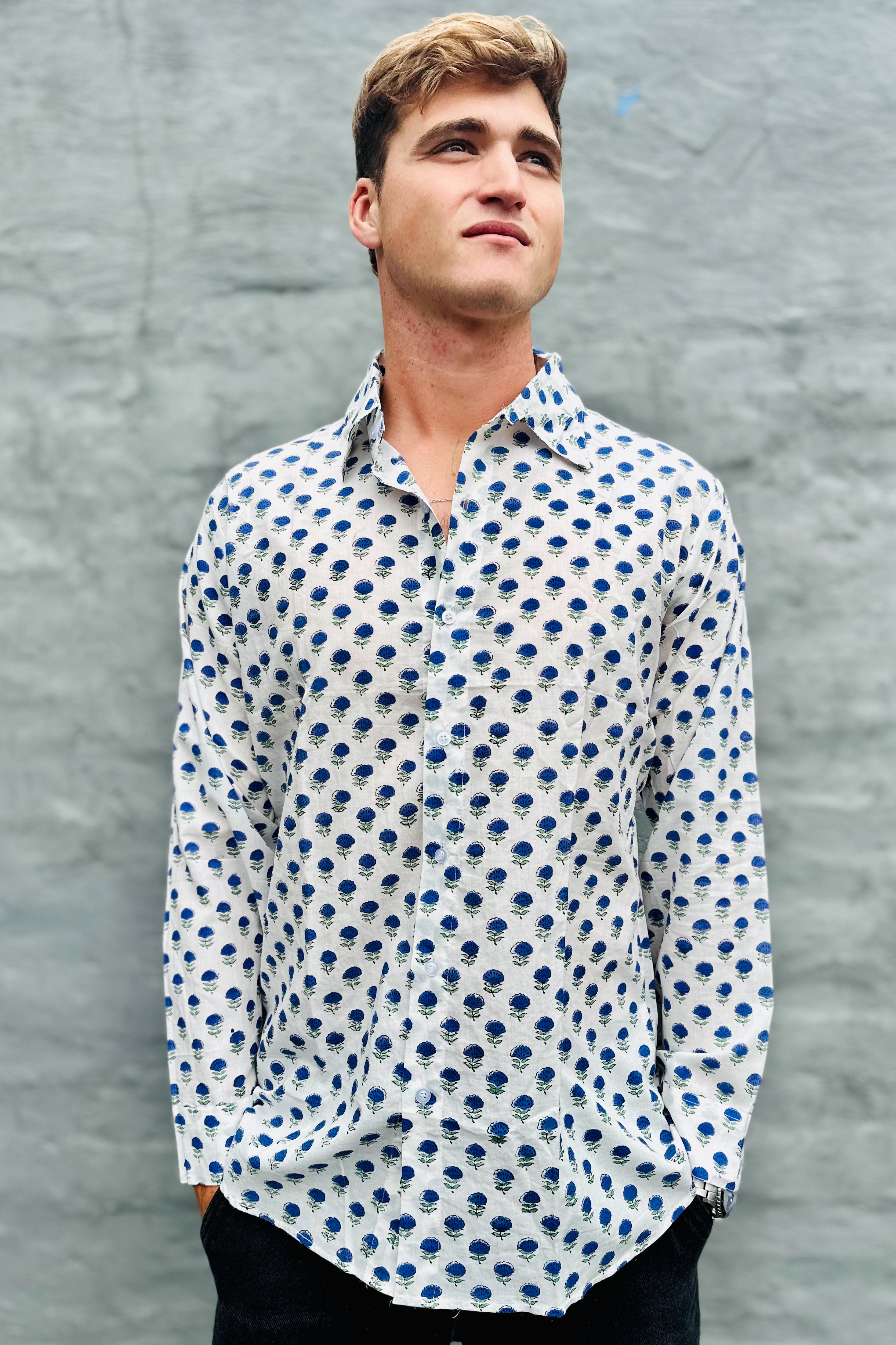 Men's Long Sleeve Shirt In Navy Dahlia