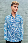 Men's Long Sleeve Shirt In Blue Botanical
