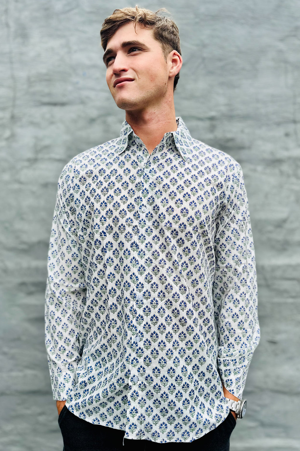 Lily Rocks Shirt Men's Long Sleeve Shirt In Blue Lily – Exotic Marigold Boutique